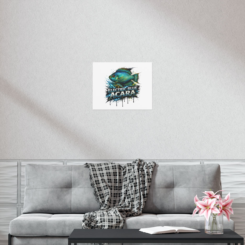 Electric Blue Acara Fish Poster — Vibrant Aquarium Wall Art