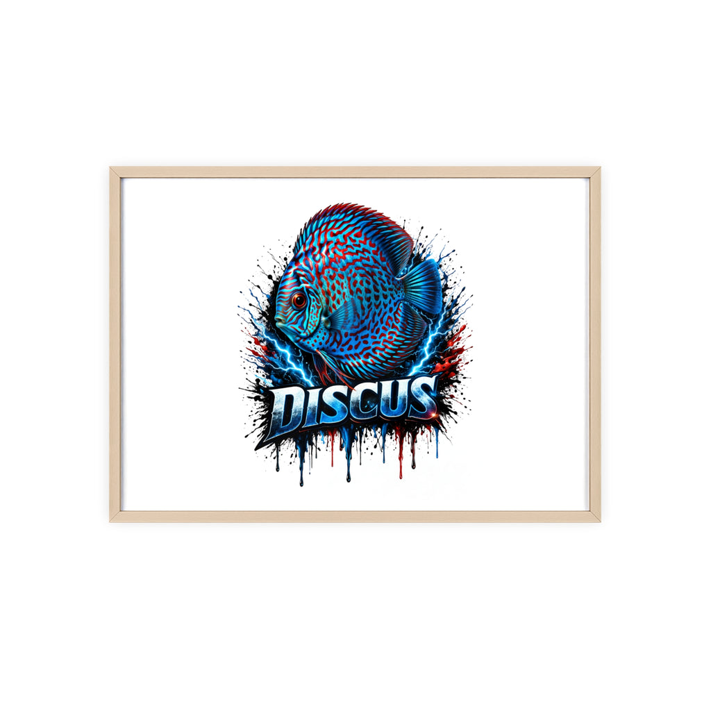 Discus Fish Poster with Wooden Frame — Colorful Aquarium Art Print