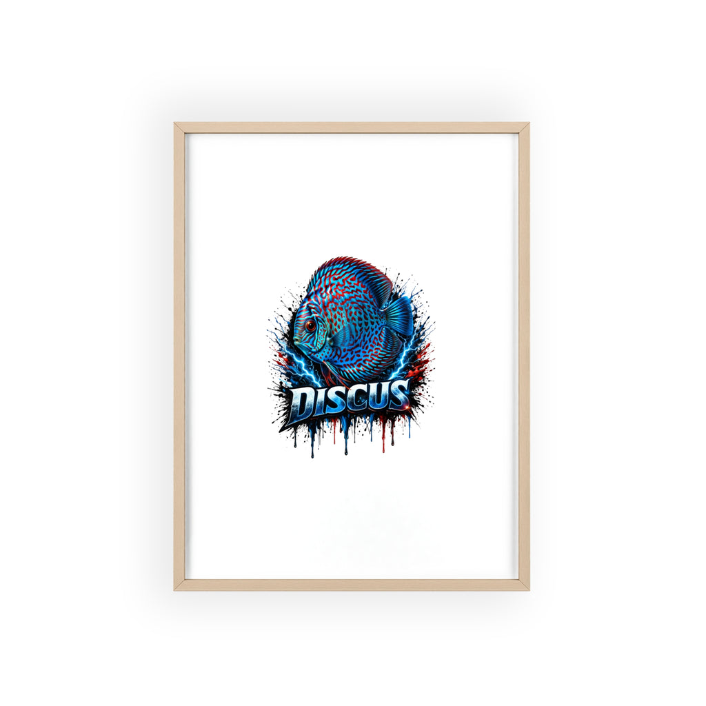 Discus Fish Poster with Wooden Frame — Colorful Aquarium Art Print