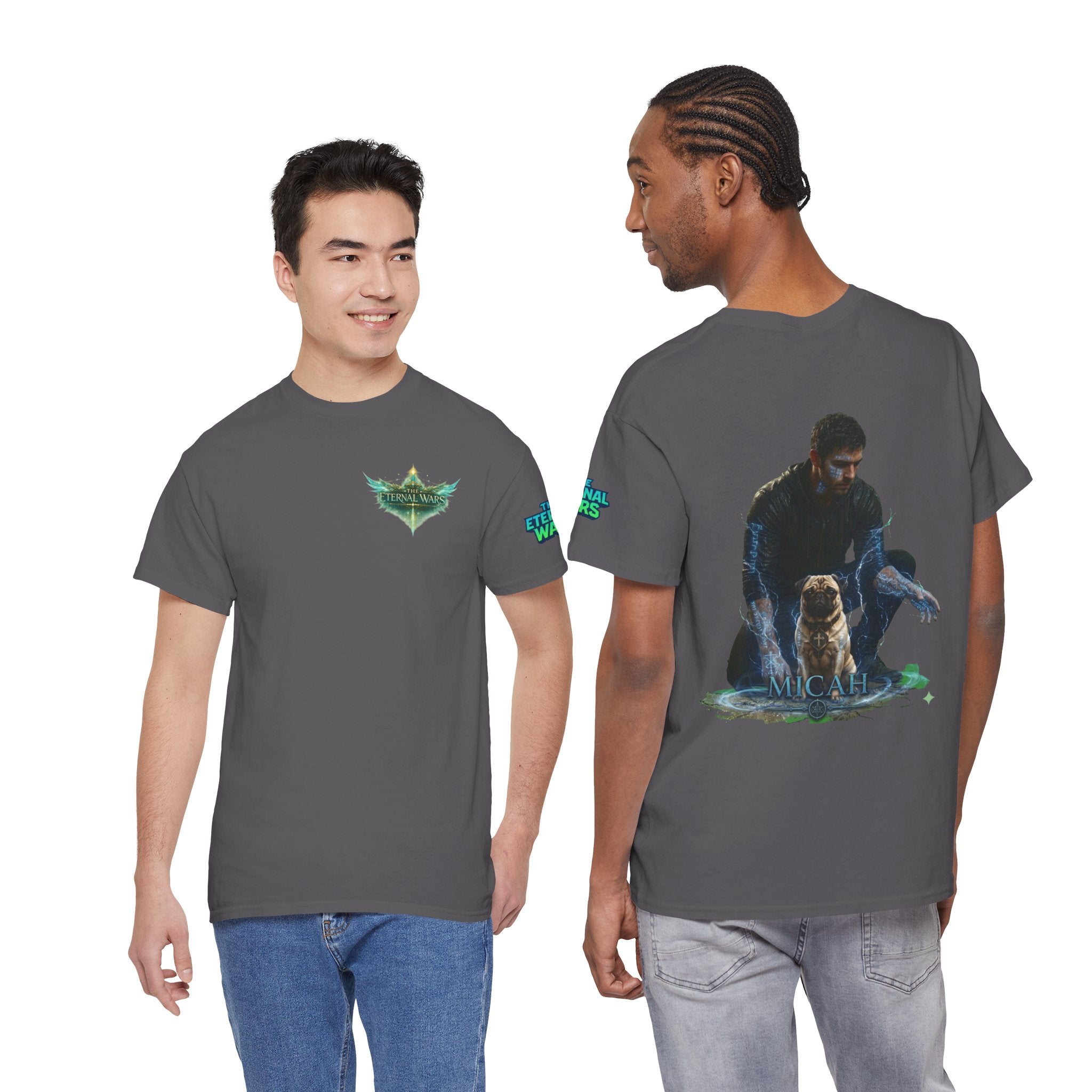 T-Shirt — Nature Warrior Graphic Tee with Man and Dog Illustration