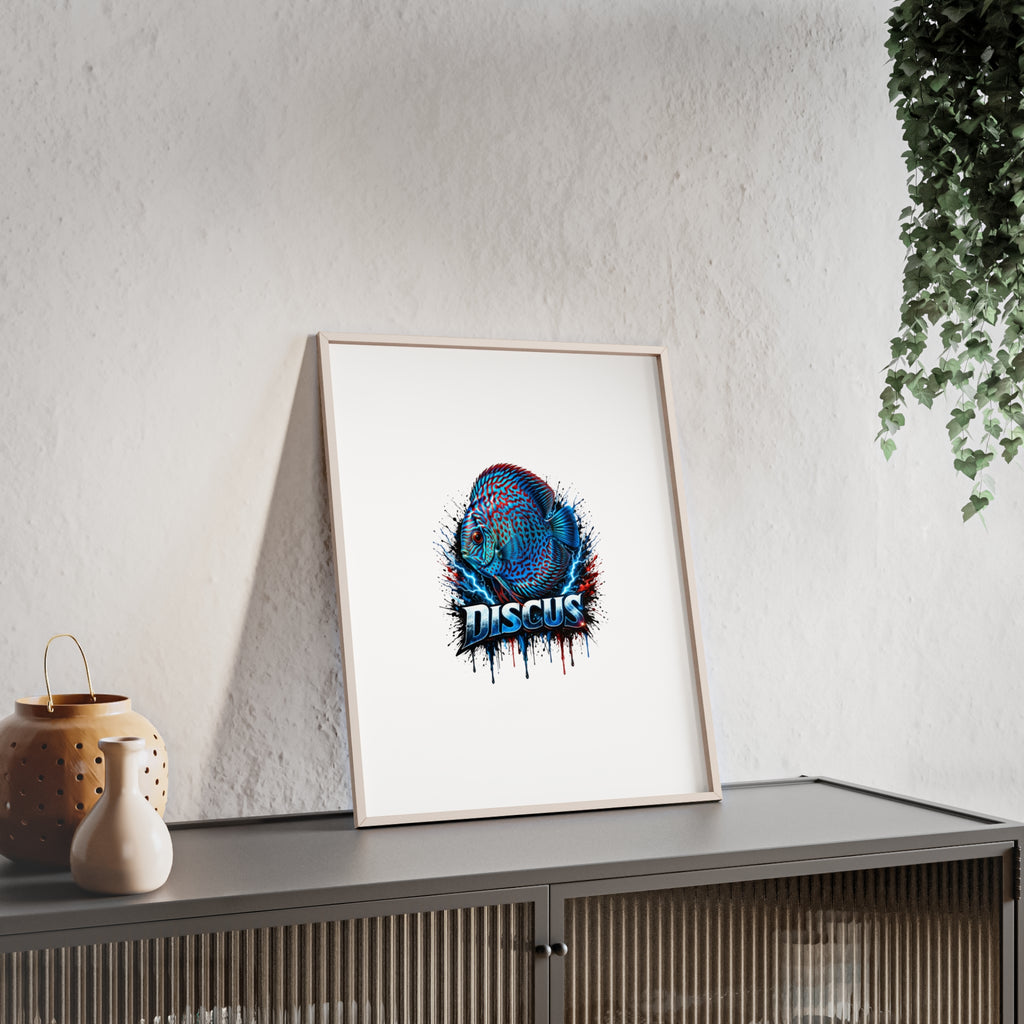 Discus Fish Poster with Wooden Frame — Colorful Aquarium Art Print