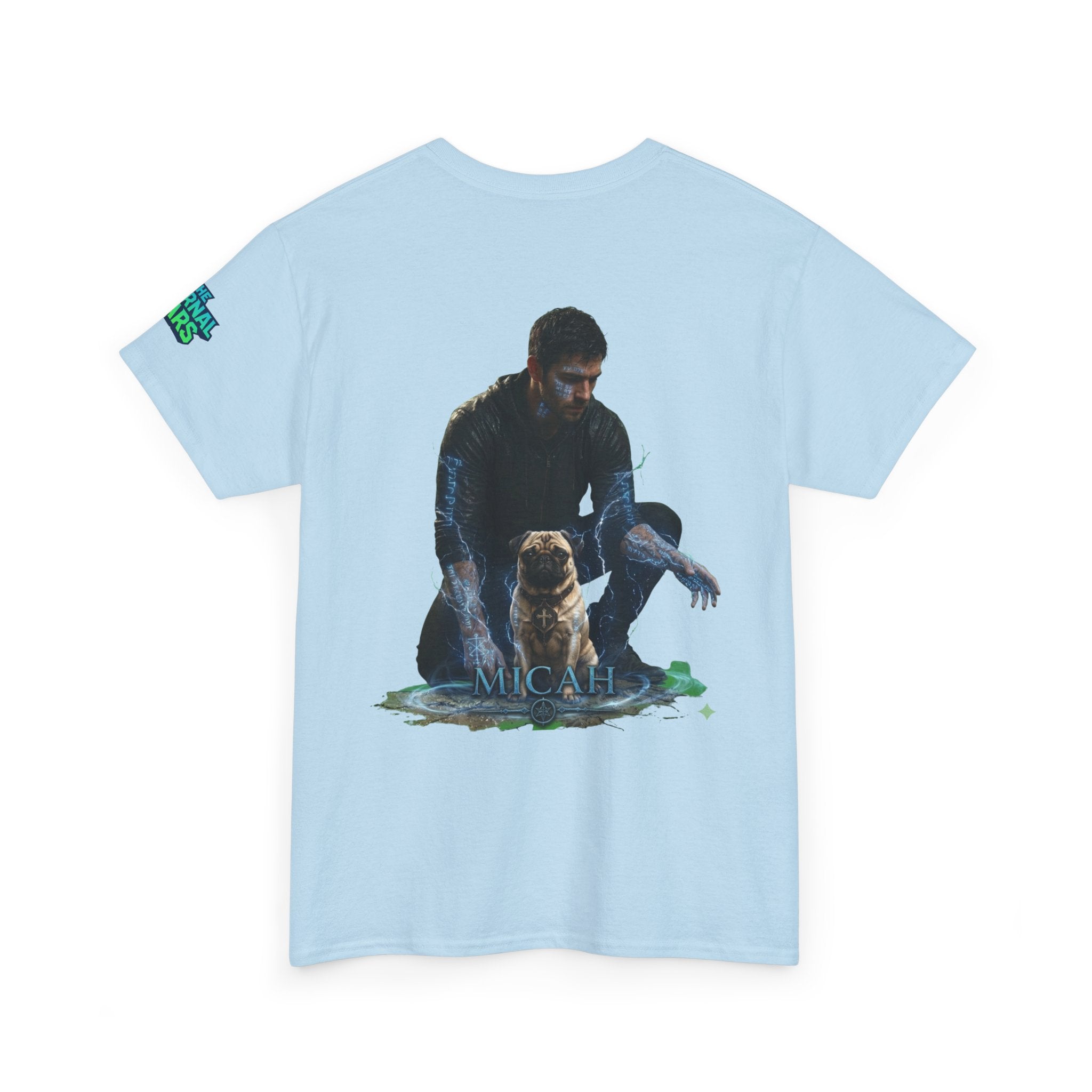 T-Shirt — Nature Warrior Graphic Tee with Man and Dog Illustration