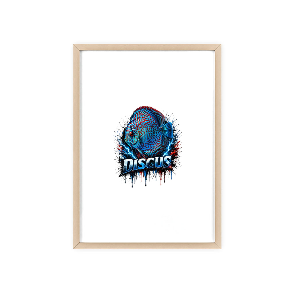 Discus Fish Poster with Wooden Frame — Colorful Aquarium Art Print