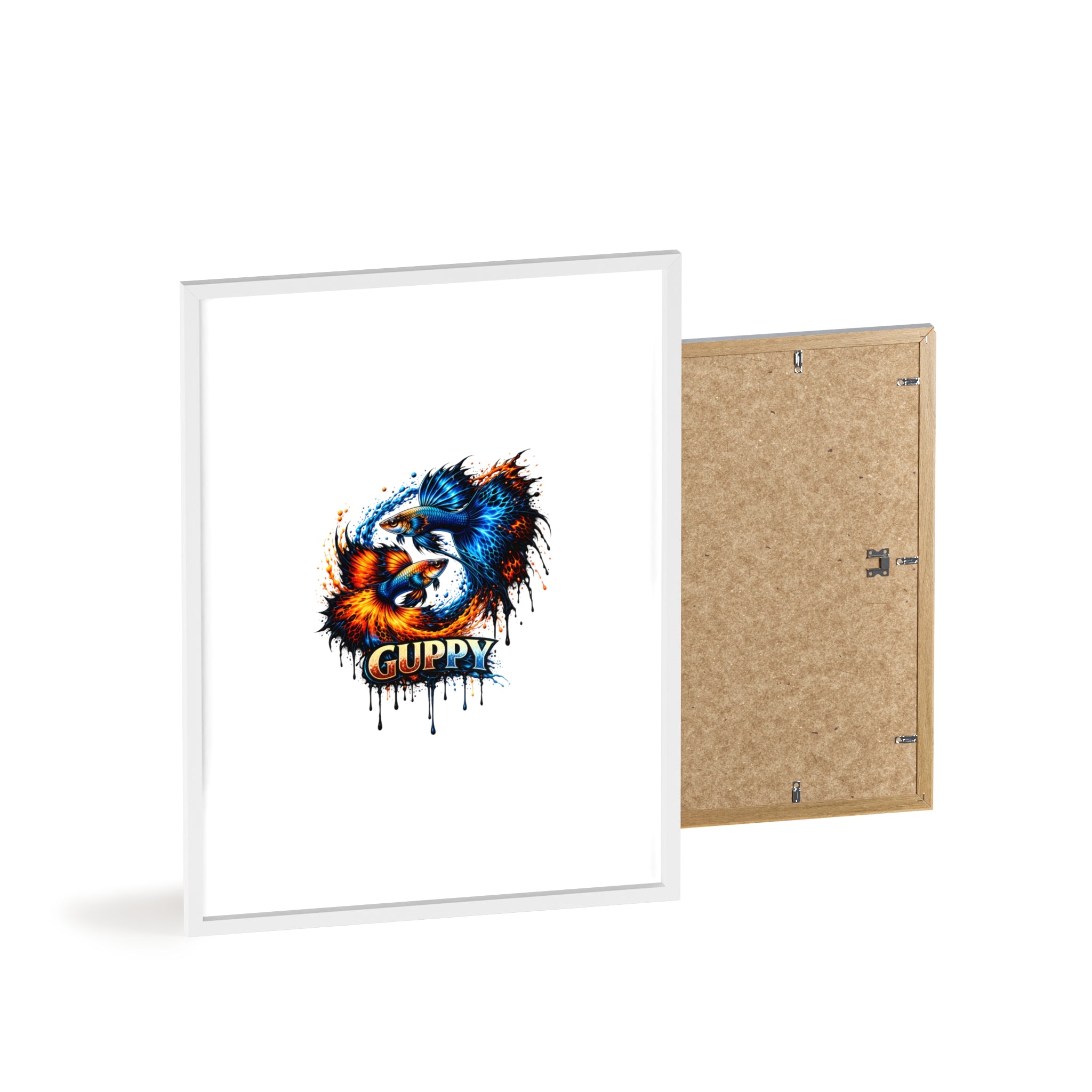 Guppy Fish Art Poster with Wooden Frame — Colorful Koi-Style Aquarium Print