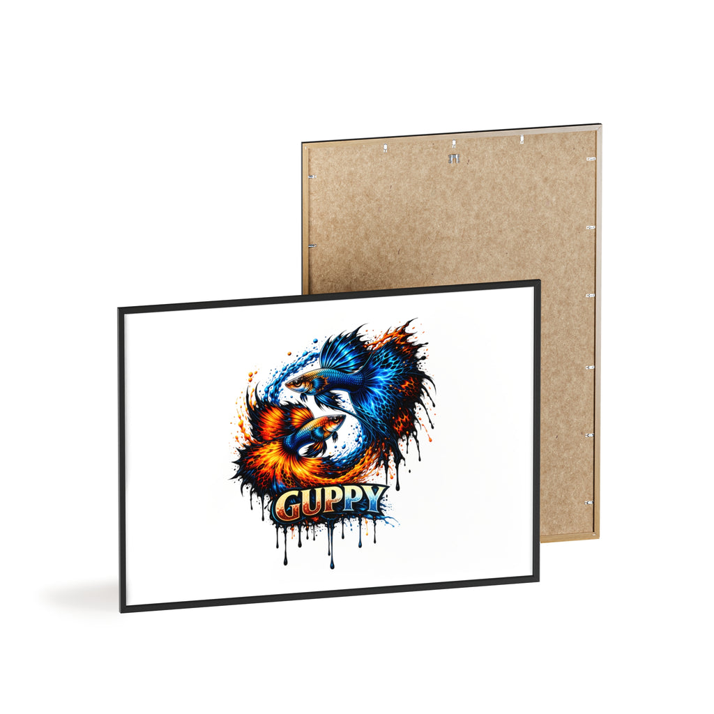 Guppy Fish Art Poster with Wooden Frame — Colorful Koi-Style Aquarium Print
