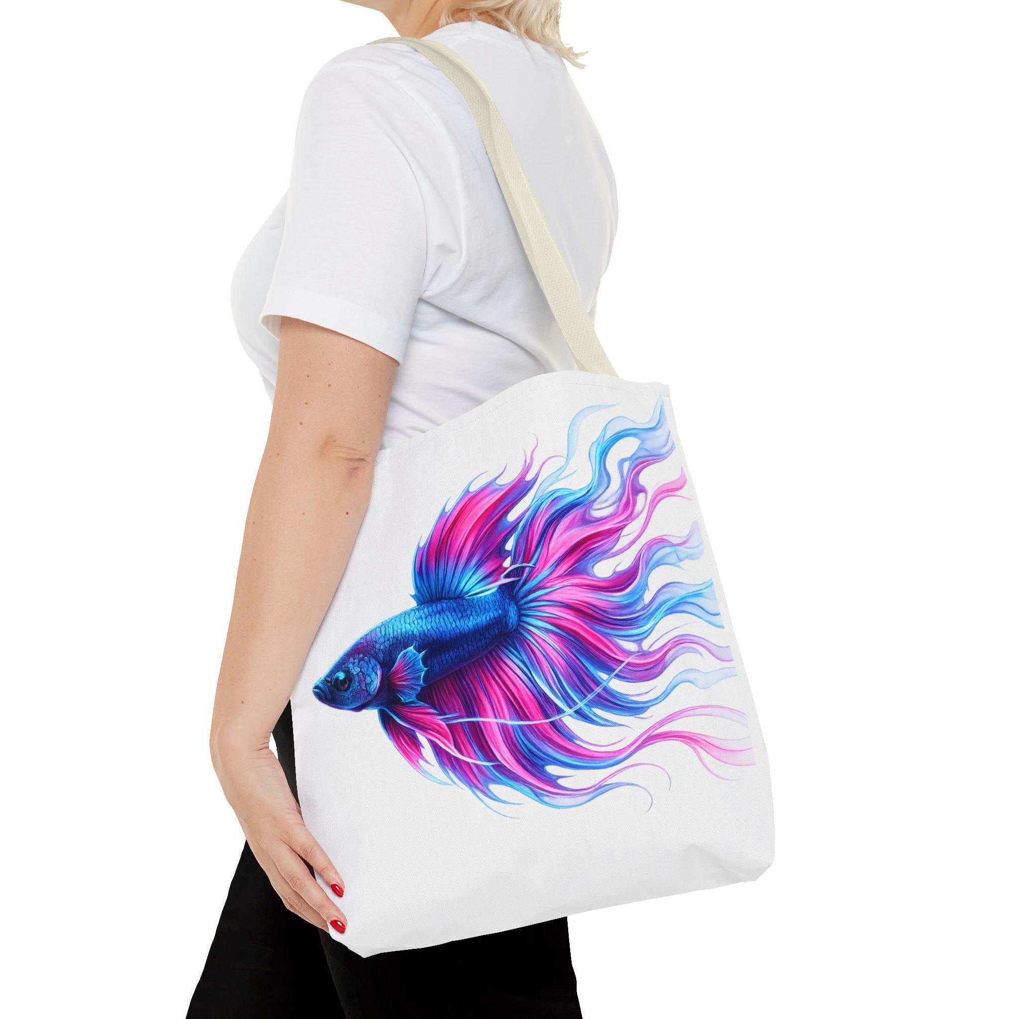 Colorful Betta Fish Tote Bag — Vibrant Blue & Pink Aquatic Art Beach Tote
