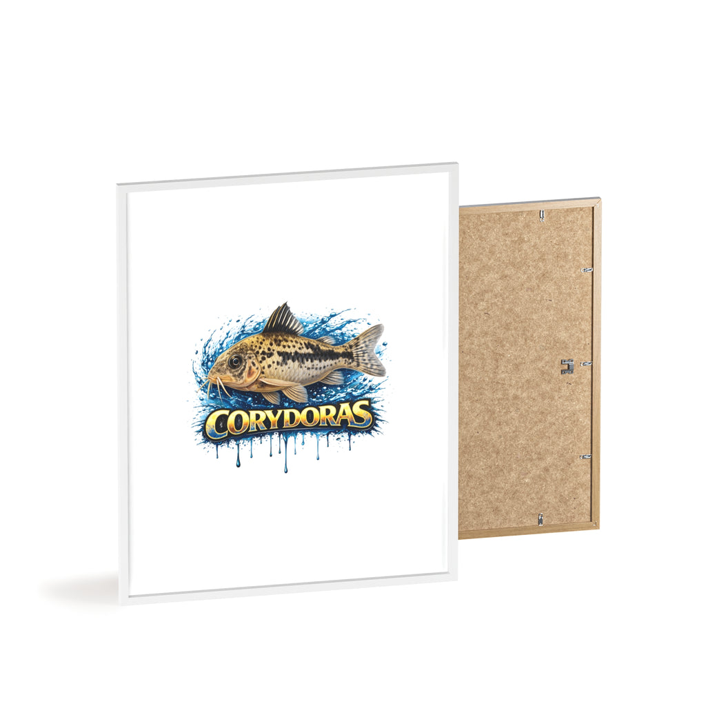 Peppered Corydoras Fish Poster with Wooden Frame — Aquarium Wall Art