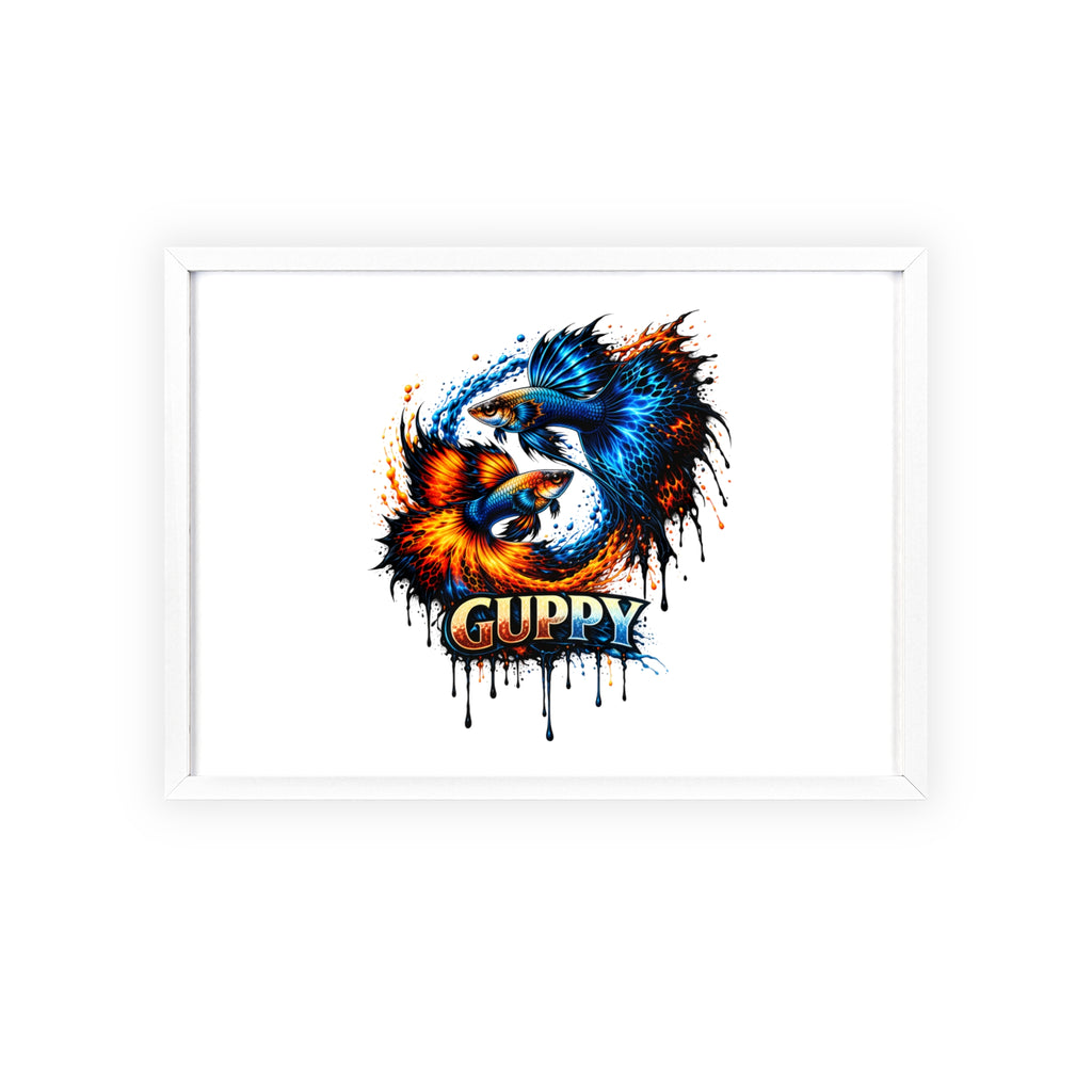 Guppy Fish Art Poster with Wooden Frame — Colorful Koi-Style Aquarium Print