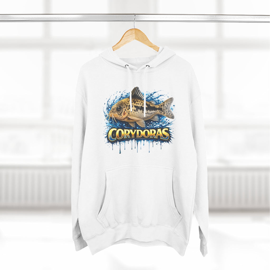 Peppered Corydoras Midweight Fleece Hoodie — Aquatic Catfish Illustration Pullover