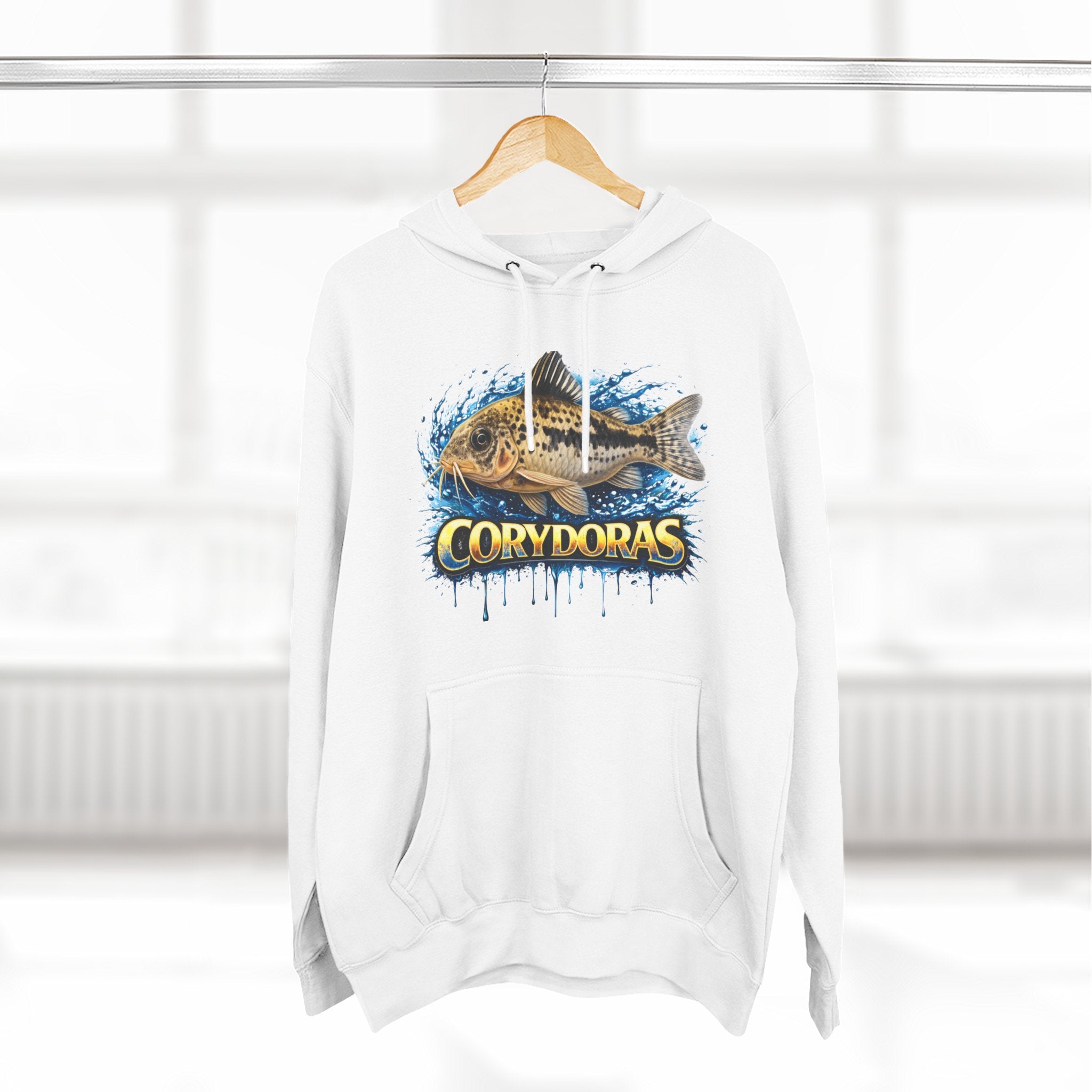 Peppered Corydoras Midweight Fleece Hoodie — Aquatic Catfish Illustration Pullover