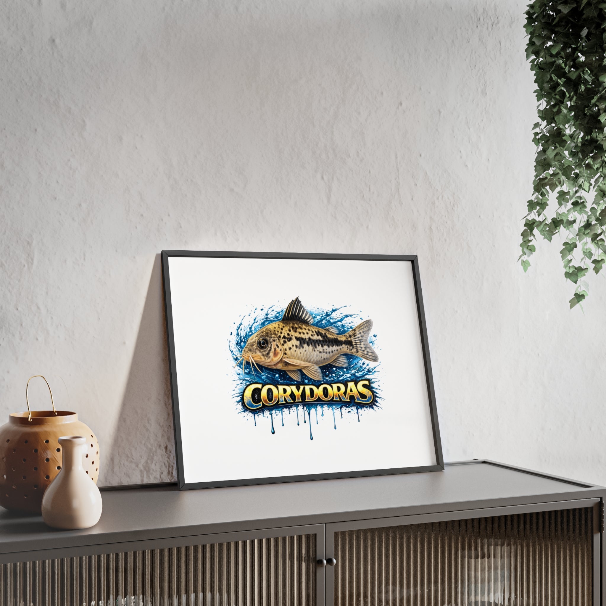Peppered Corydoras Fish Poster with Wooden Frame — Aquarium Wall Art