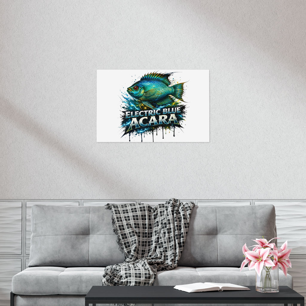 Electric Blue Acara Fish Poster — Vibrant Aquarium Wall Art