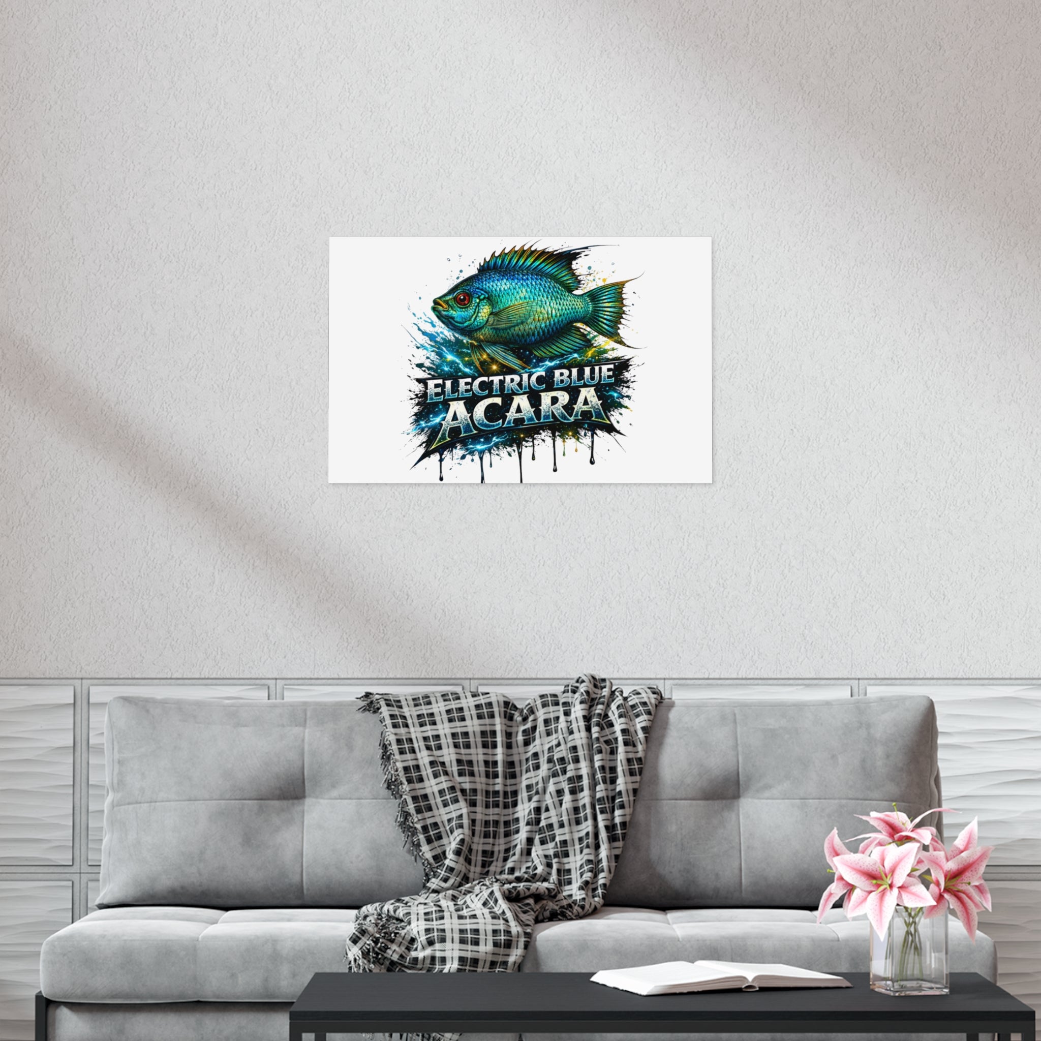 Electric Blue Acara Fish Poster — Vibrant Aquarium Wall Art