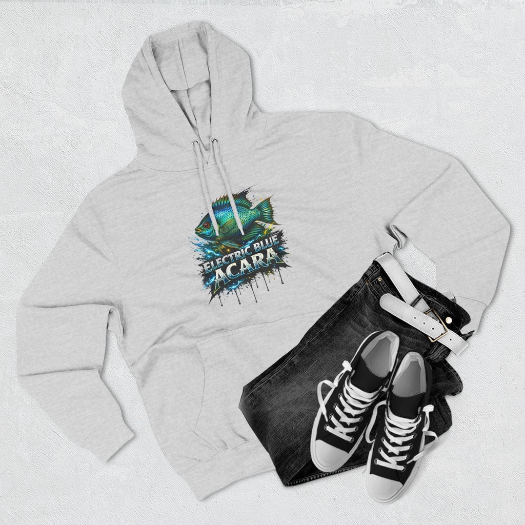 Electric Blue Acara Hoodie — Colorful Aquarium Fish Graphic Fleece Pullover