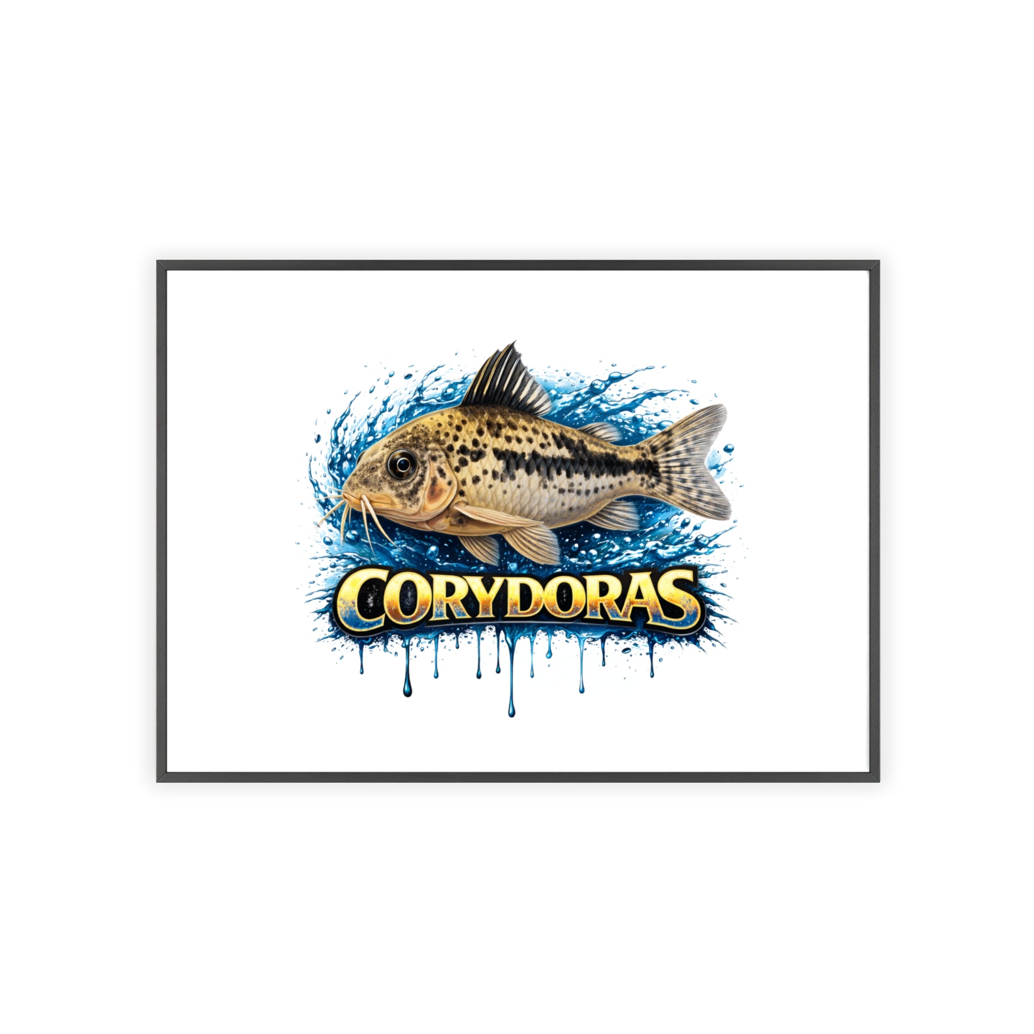 Peppered Corydoras Fish Poster with Wooden Frame — Aquarium Wall Art