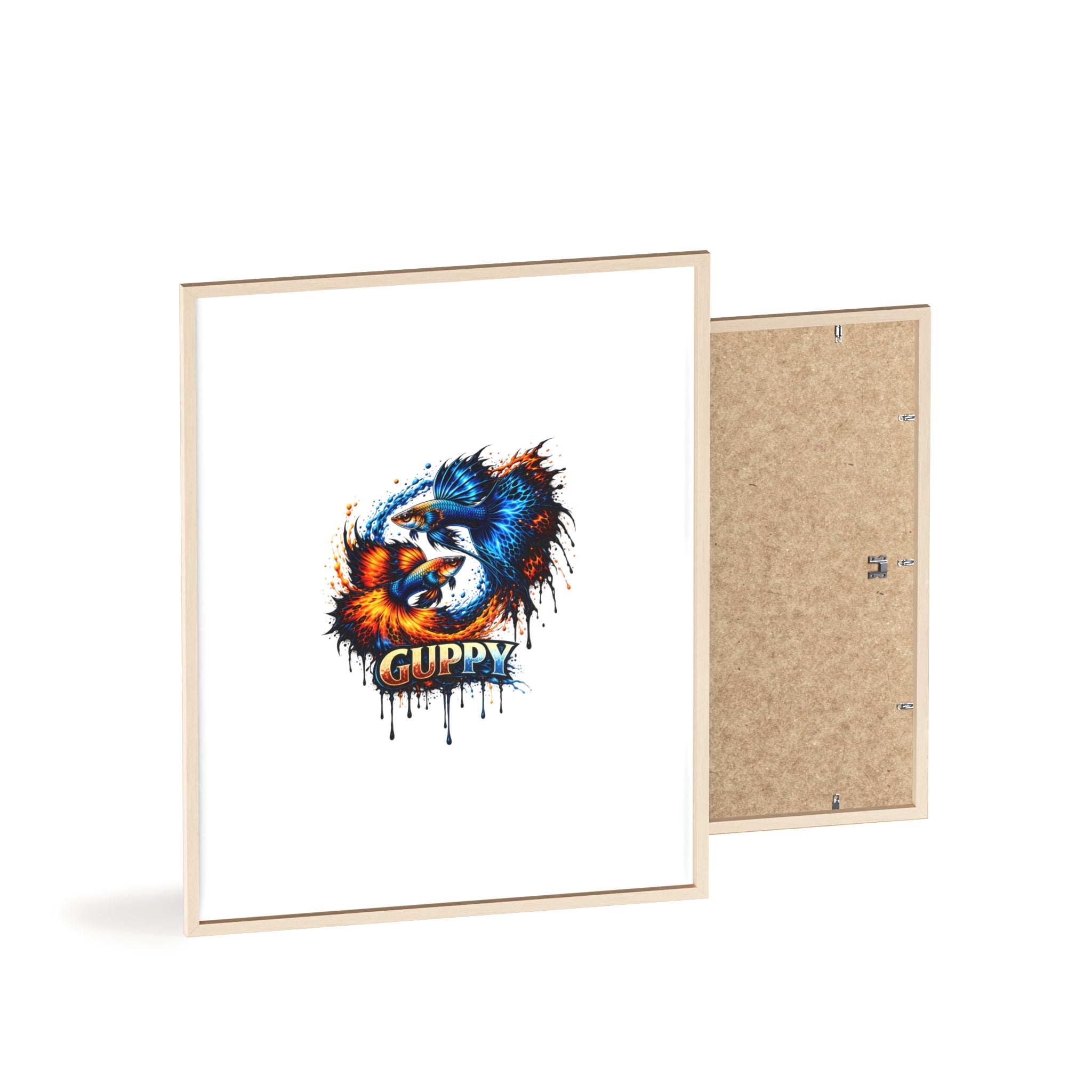 Guppy Fish Art Poster with Wooden Frame — Colorful Koi-Style Aquarium Print