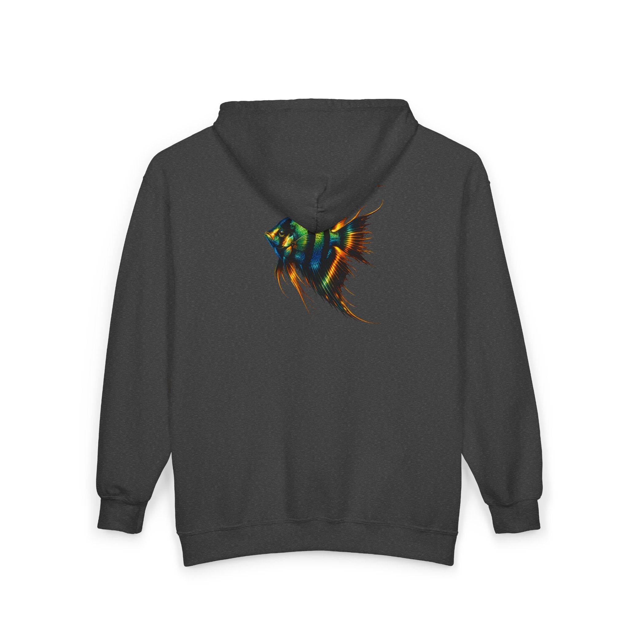 Angelfish Neon Art Zip Hoodie – Colorful Aquarium Fish Back Print