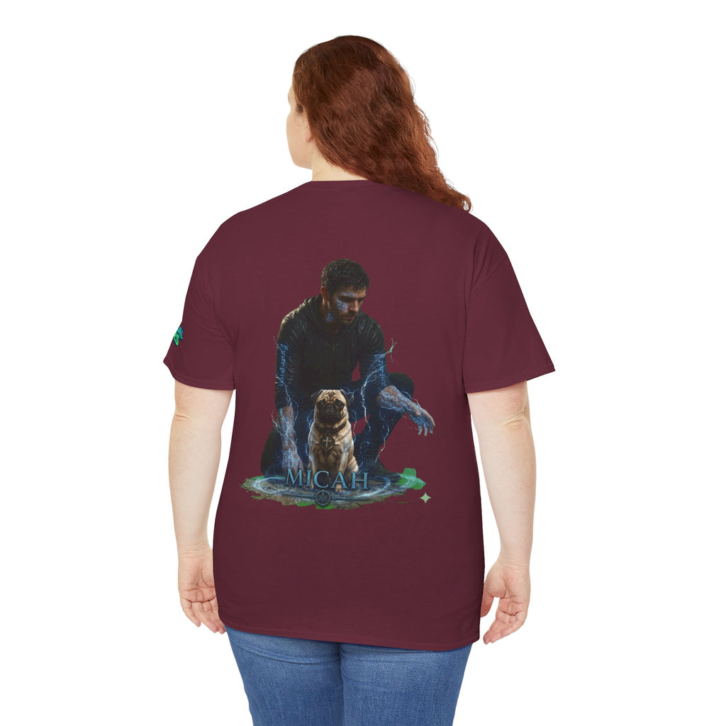 T-Shirt — Nature Warrior Graphic Tee with Man and Dog Illustration