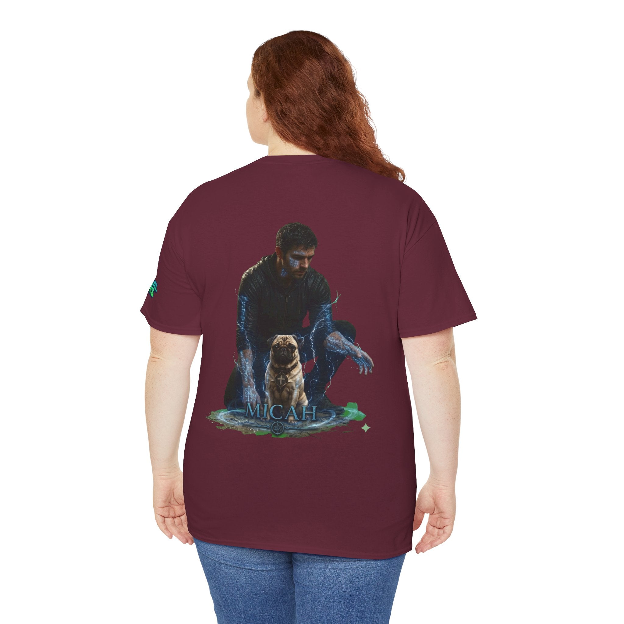 T-Shirt — Nature Warrior Graphic Tee with Man and Dog Illustration