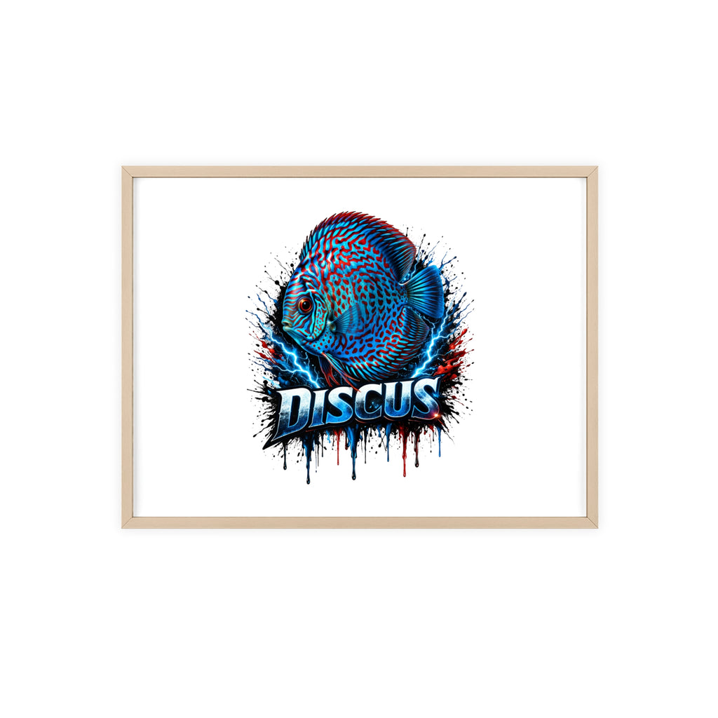 Discus Fish Poster with Wooden Frame — Colorful Aquarium Art Print