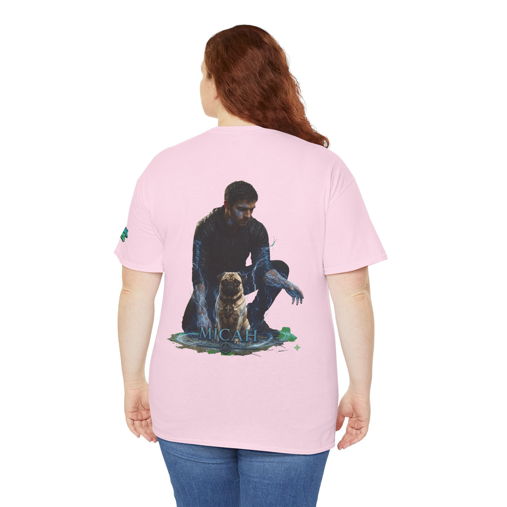 T-Shirt — Nature Warrior Graphic Tee with Man and Dog Illustration