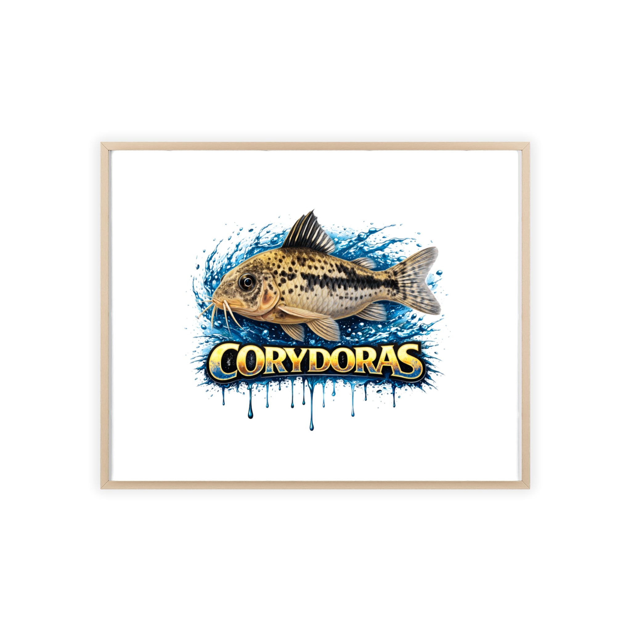 Peppered Corydoras Fish Poster with Wooden Frame — Aquarium Wall Art