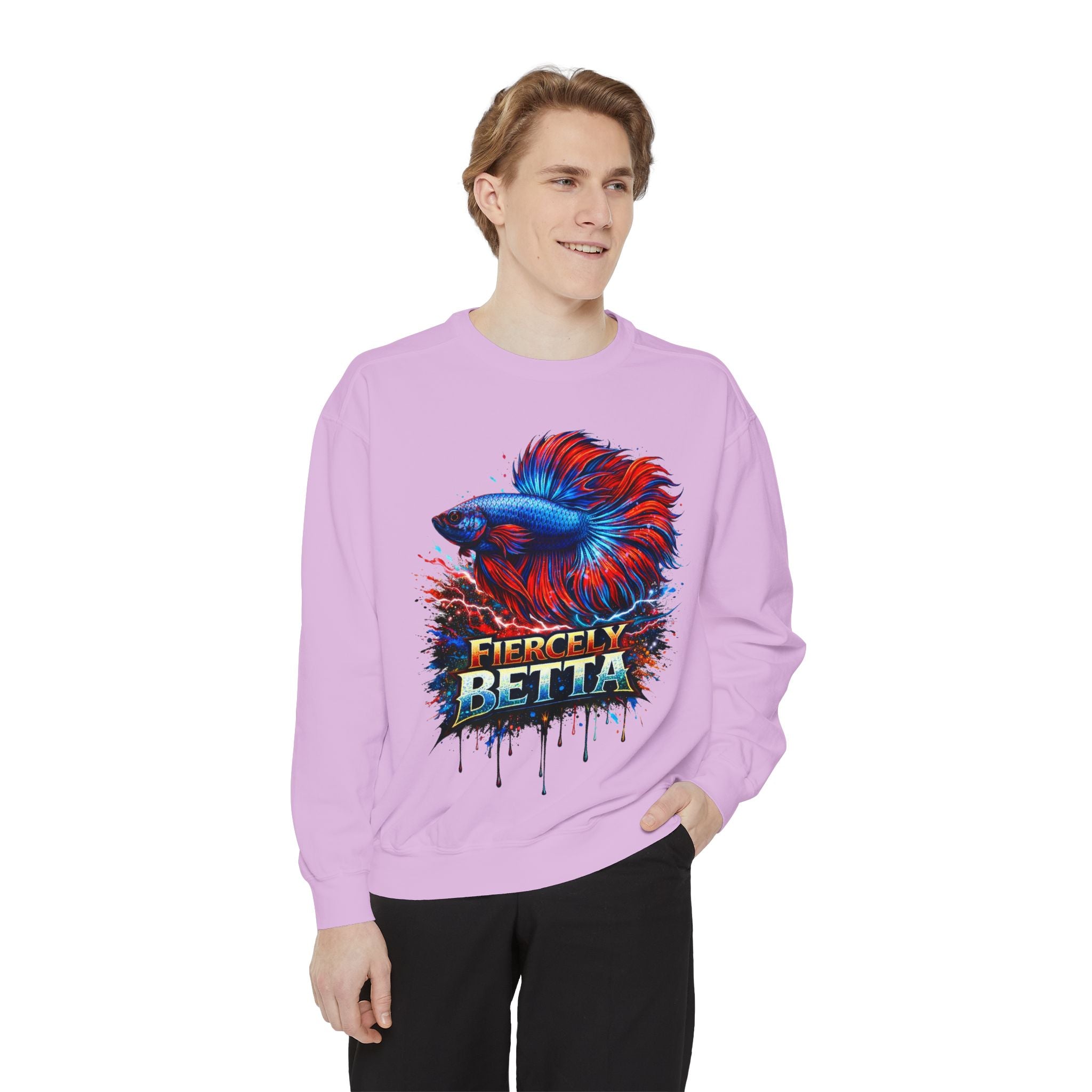 Betta Fish Sweatshirt — "Fiercely Betta" Colorful Aquarium Crewneck