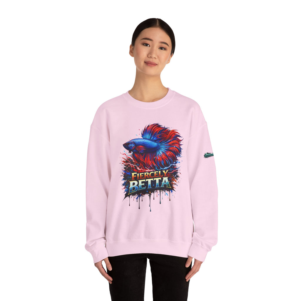 Betta Fish Crewneck Sweatshirt — "Fiercely Betta" Colorful Aquarium Graphic