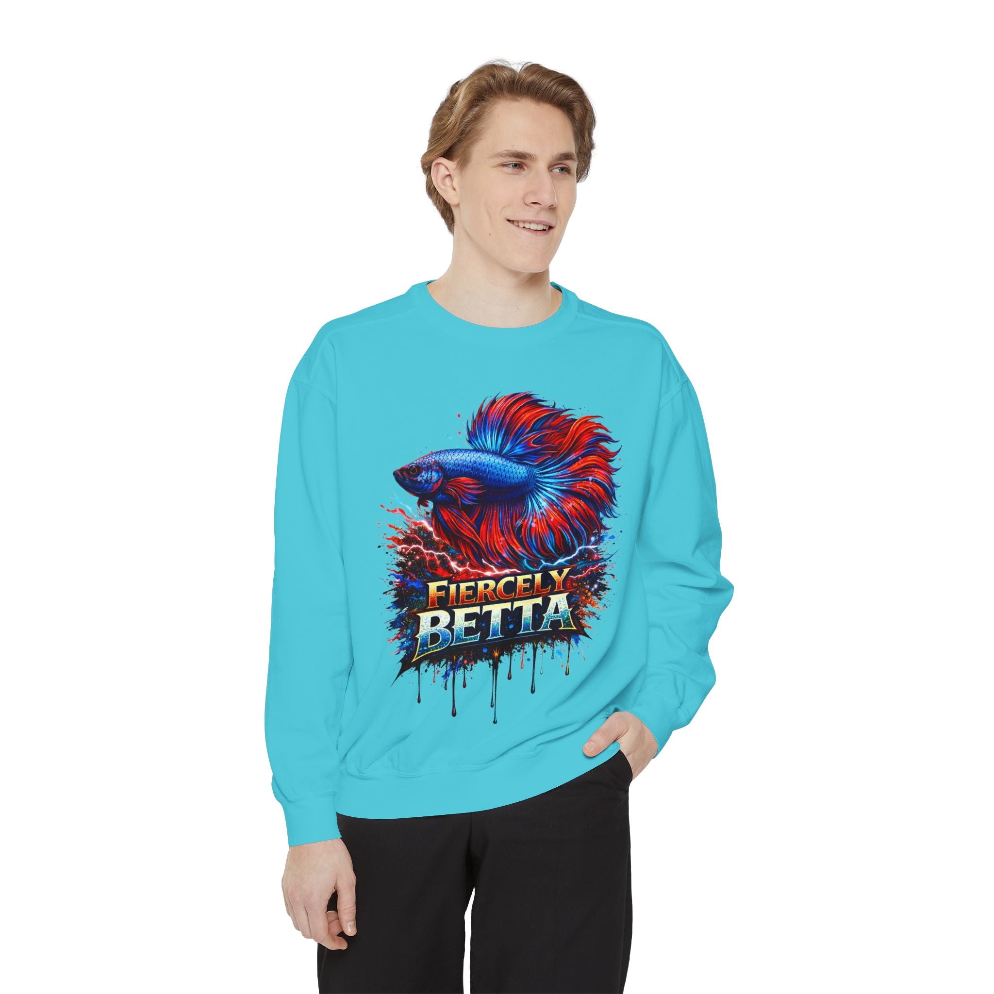 Betta Fish Sweatshirt — "Fiercely Betta" Colorful Aquarium Crewneck