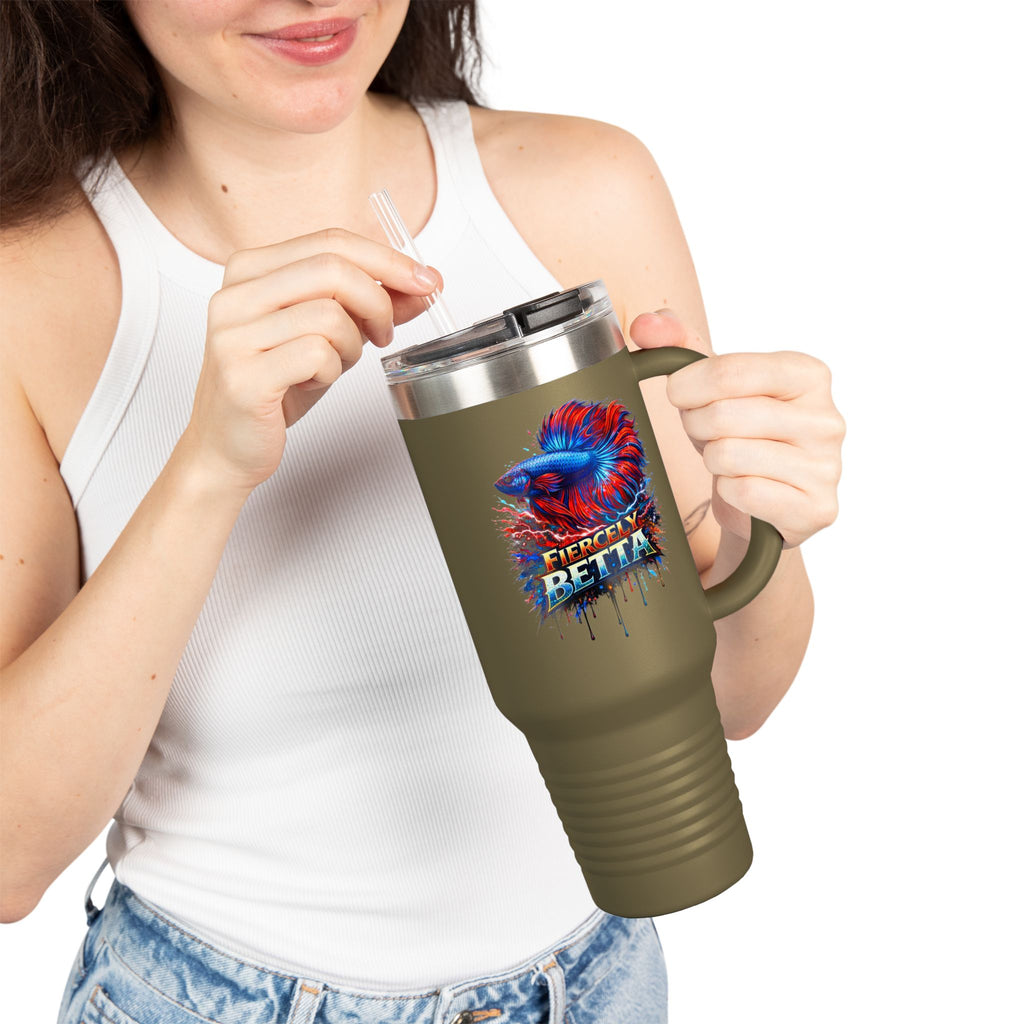 40oz Insulated Travel Mug — 'Fiercely Betta' Colorful Betta Fish Design