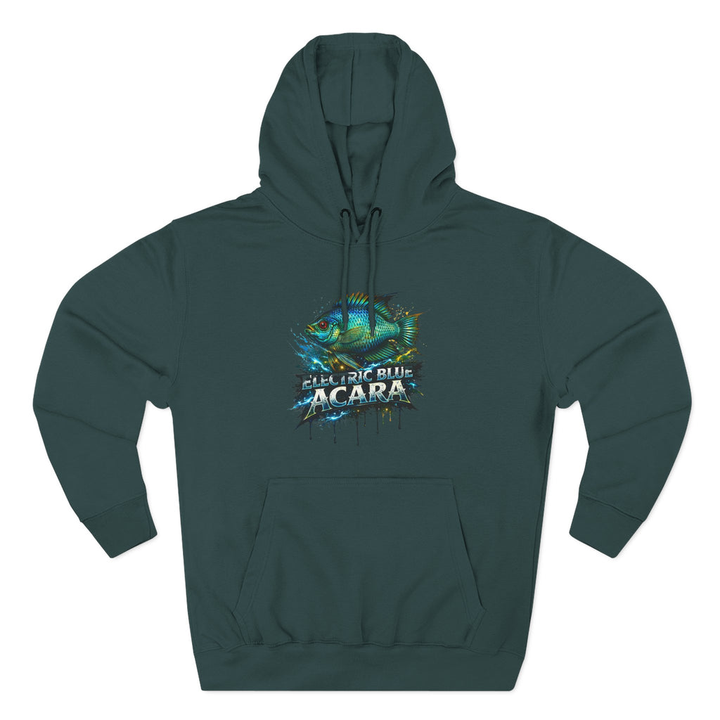 Electric Blue Acara Hoodie — Colorful Aquarium Fish Graphic Fleece Pullover