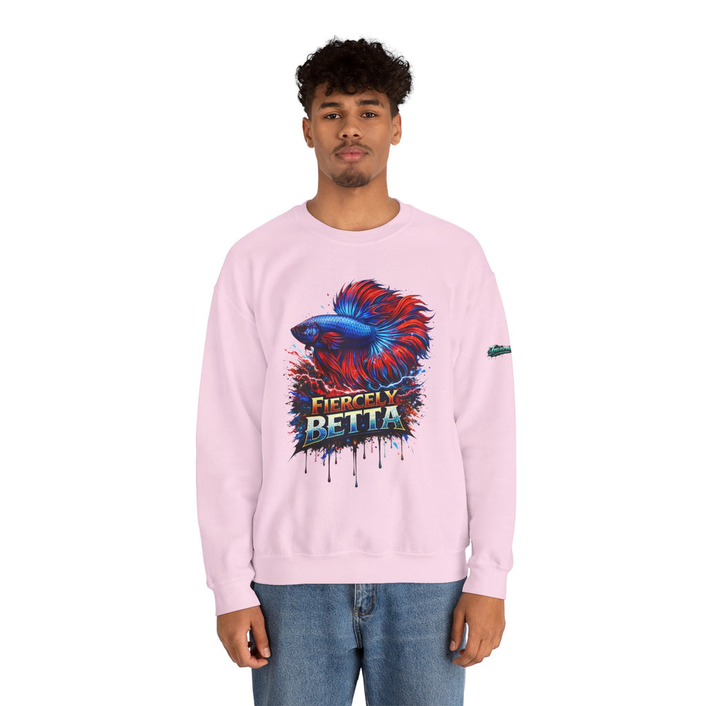Betta Fish Crewneck Sweatshirt — "Fiercely Betta" Colorful Aquarium Graphic