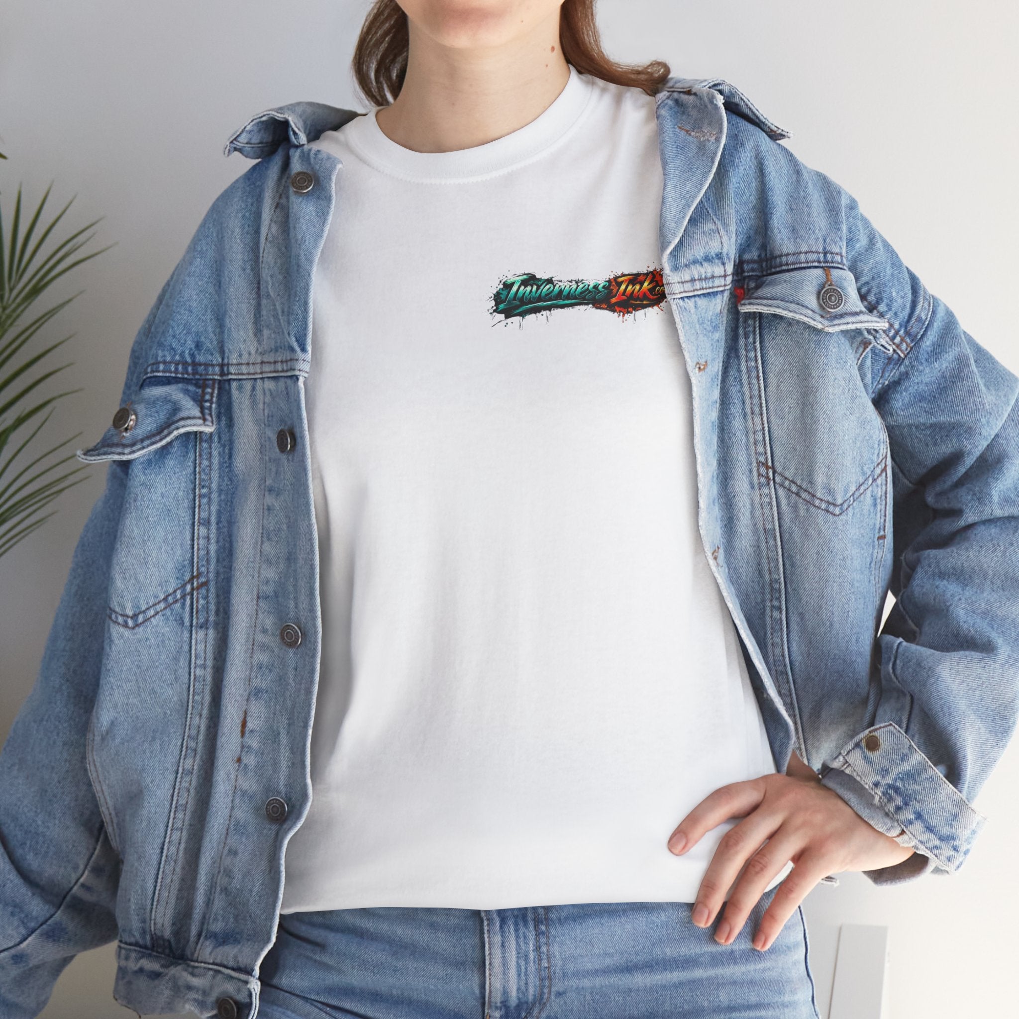 Inverness Ink Graphic Tee — Bold Blue & Orange Splash Backprint