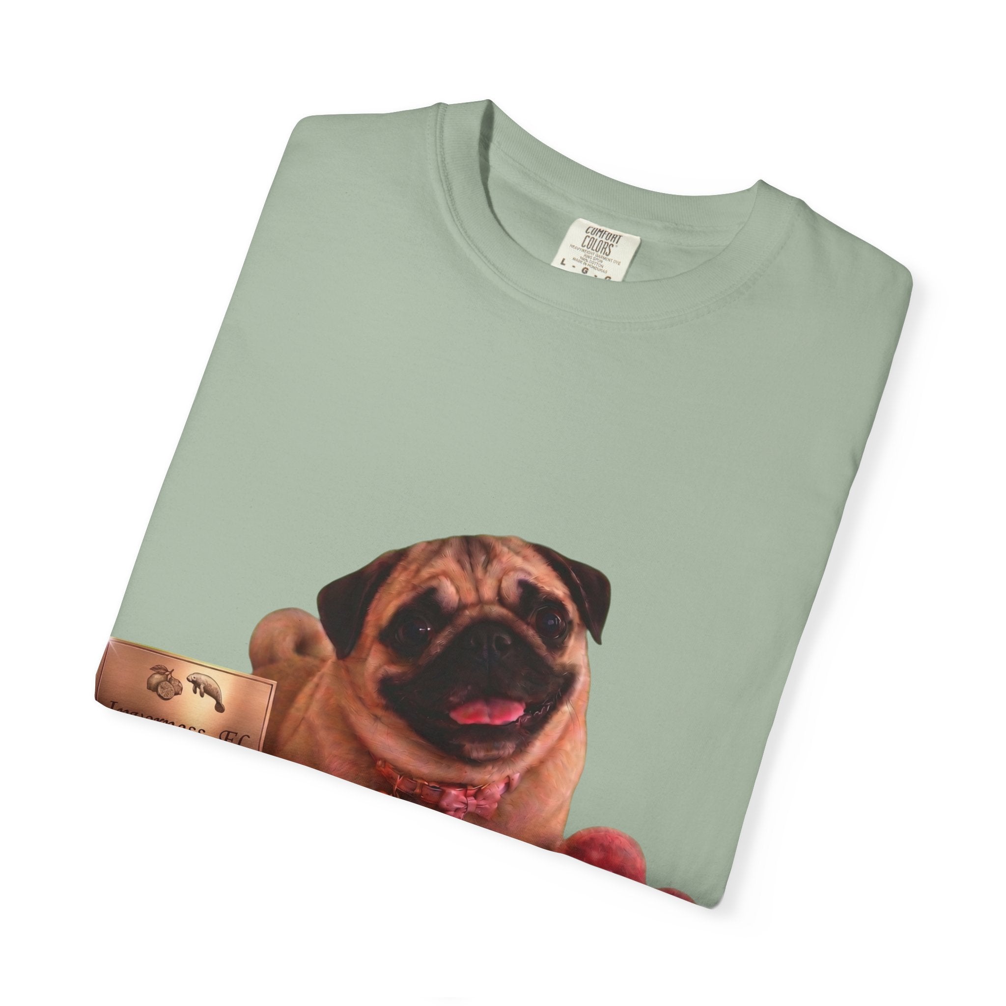 Pug Pet Portrait T-Shirt — Personalized "MIA" Dog Design
