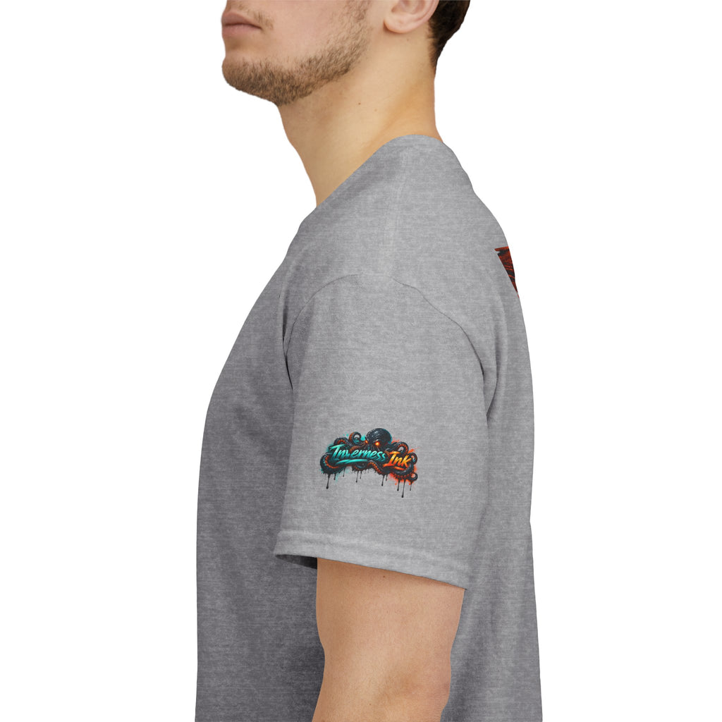 Inverness Ink Graphic Tee — Bold Blue & Orange Splash Backprint