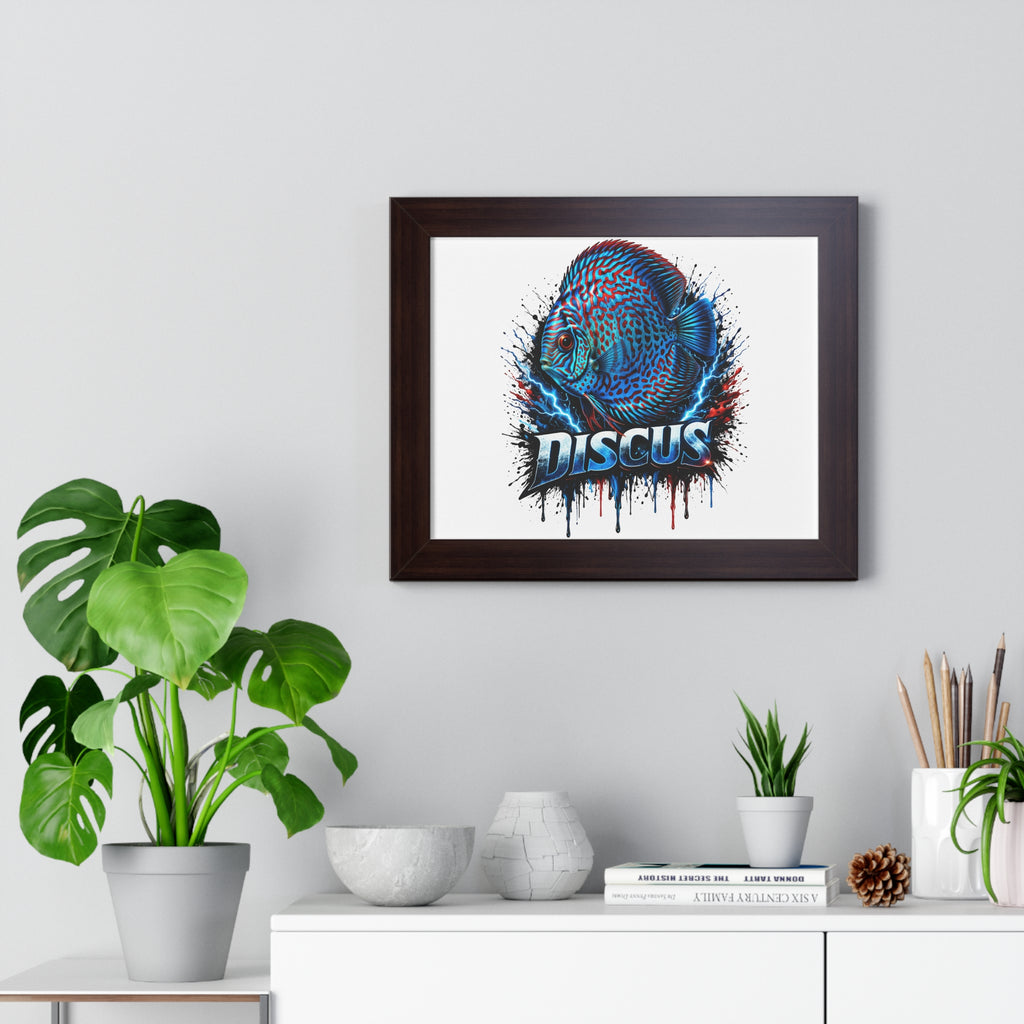 Discus Fish Wall Art — Framed Horizontal Poster with Bold Aquatic Splash Design