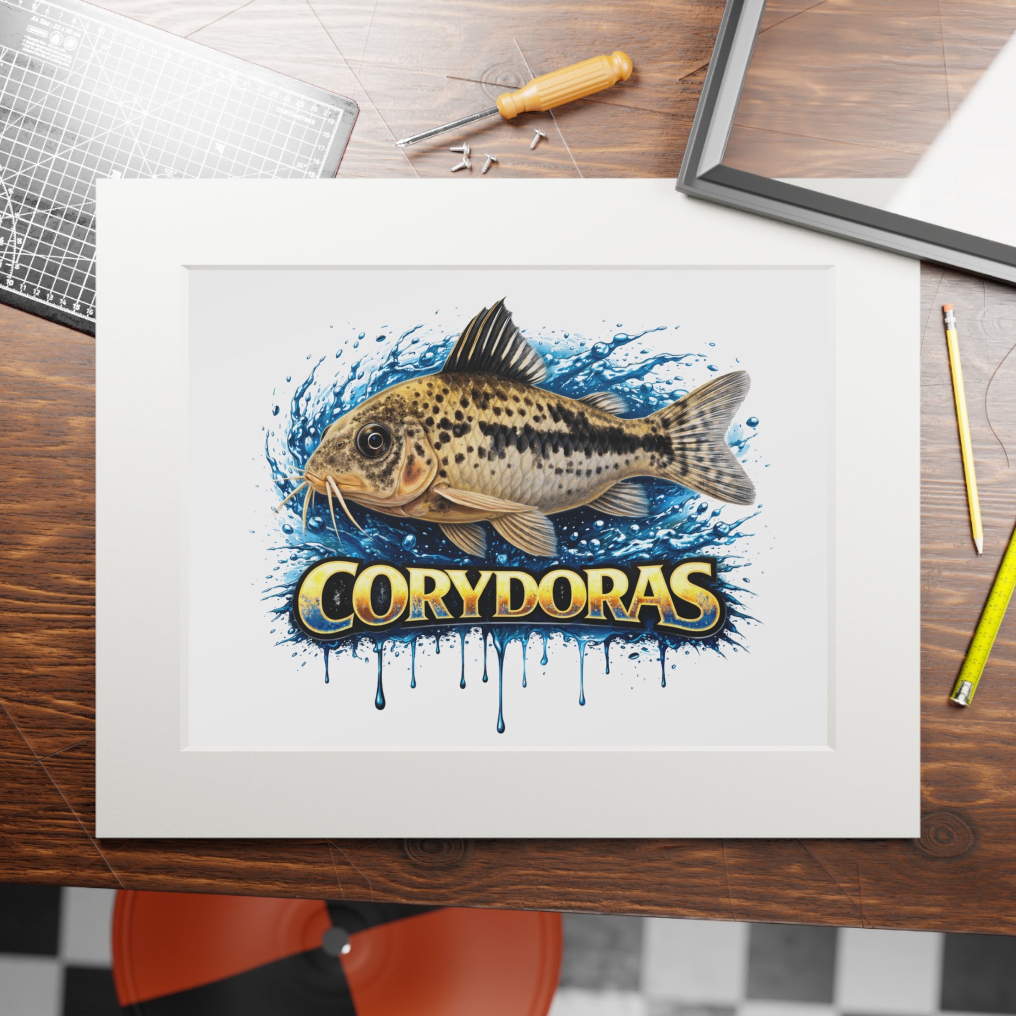 Peppered Corydoras Fish Fine Art Print with Passepartout Frame
