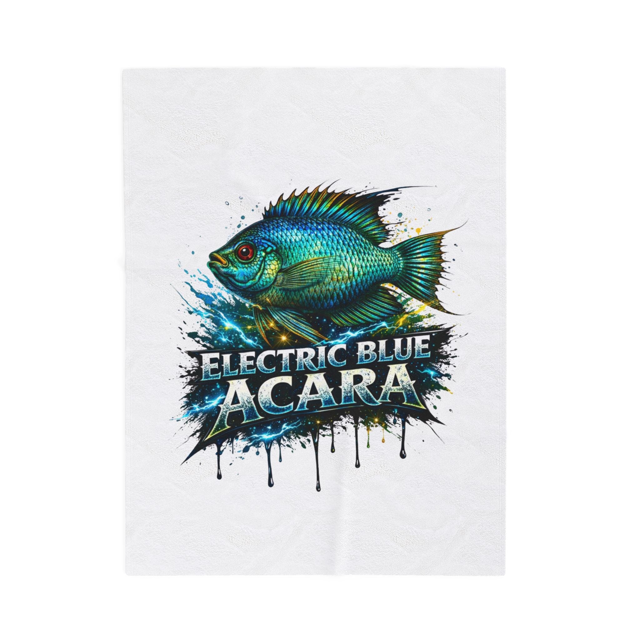 Electric Blue Acara Velveteen Plush Blanket — Vibrant Fish Design for Aquarium Lovers