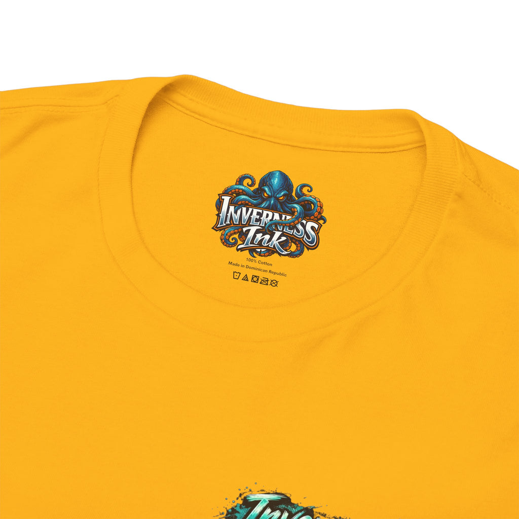 Inverness Ink Graphic Tee — Bold Blue & Orange Splash Backprint