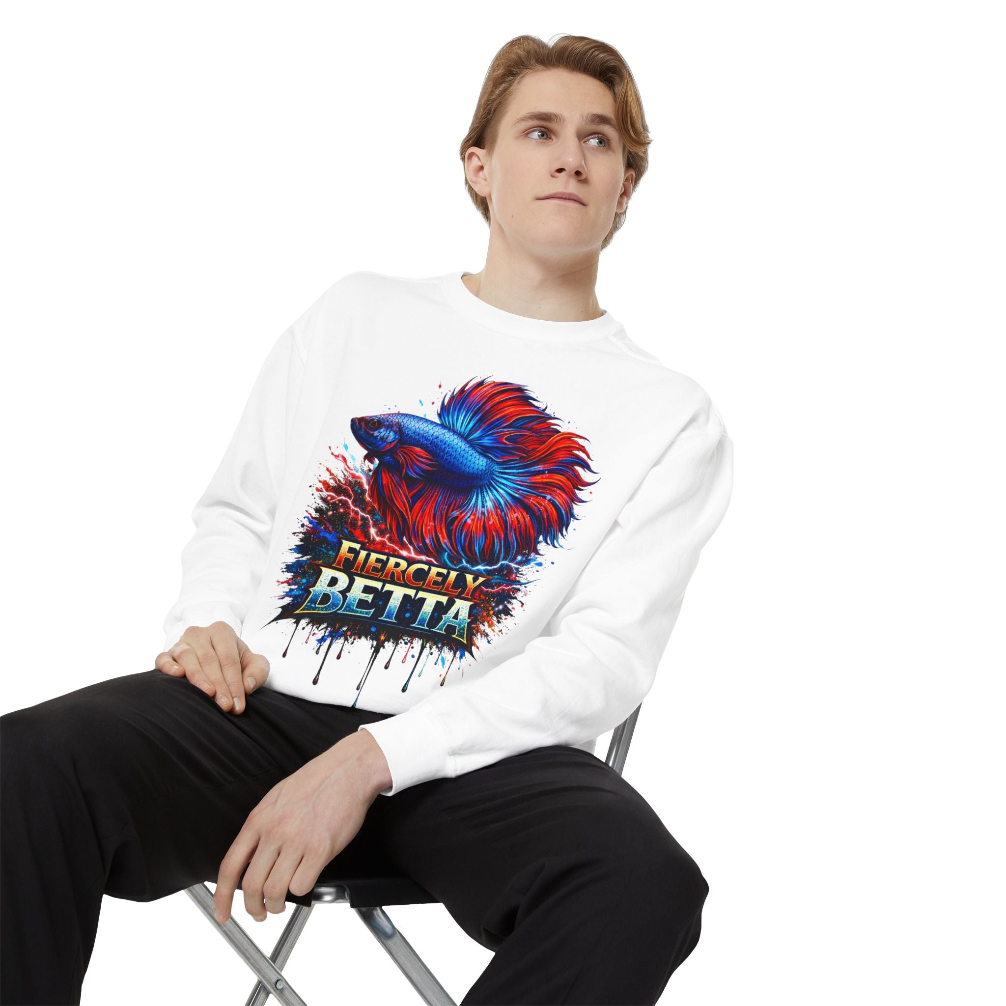 Betta Fish Sweatshirt — "Fiercely Betta" Colorful Aquarium Crewneck