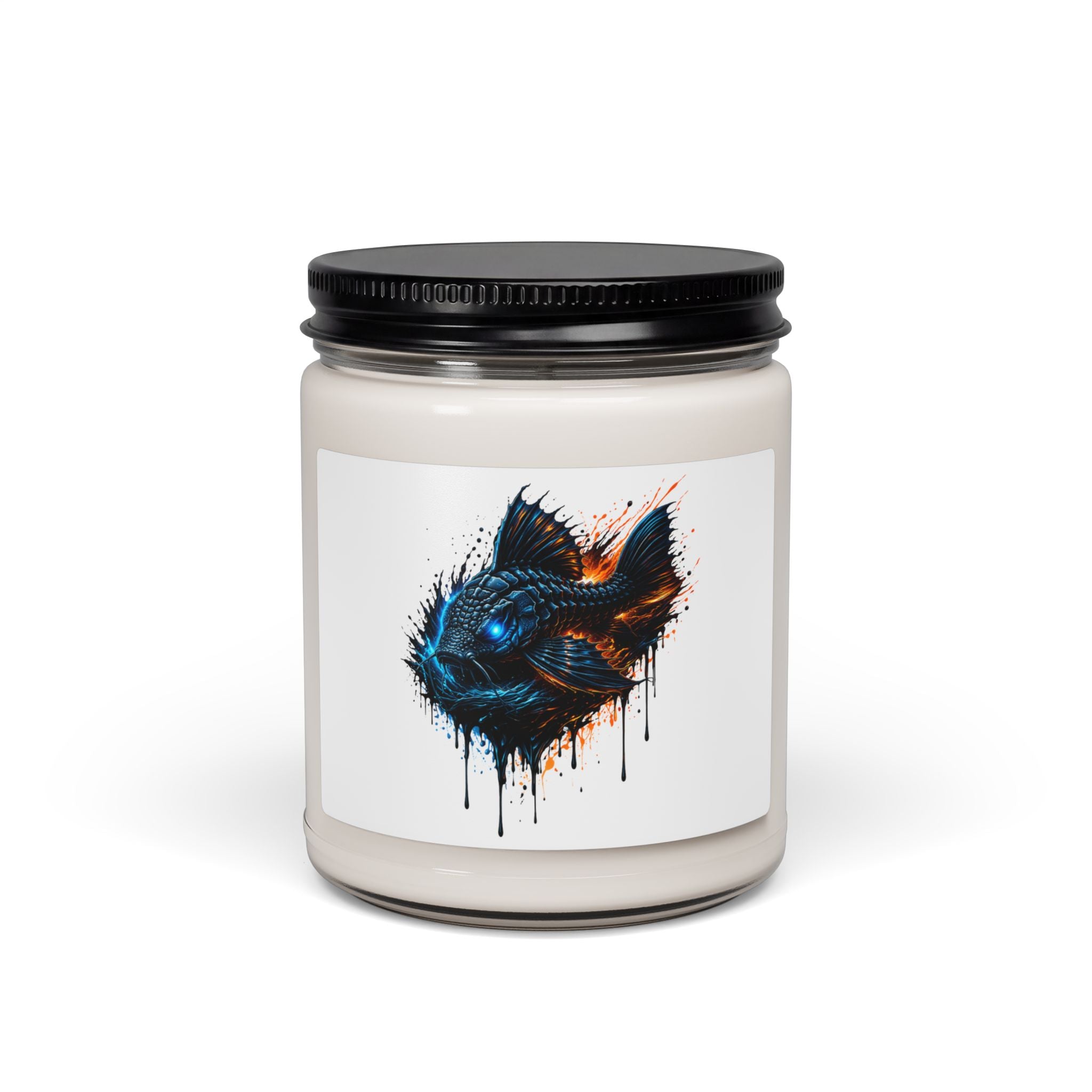 9oz Scented Soy Candle — Blue Neon Fish Art (Aquatic Drip Design) L-185