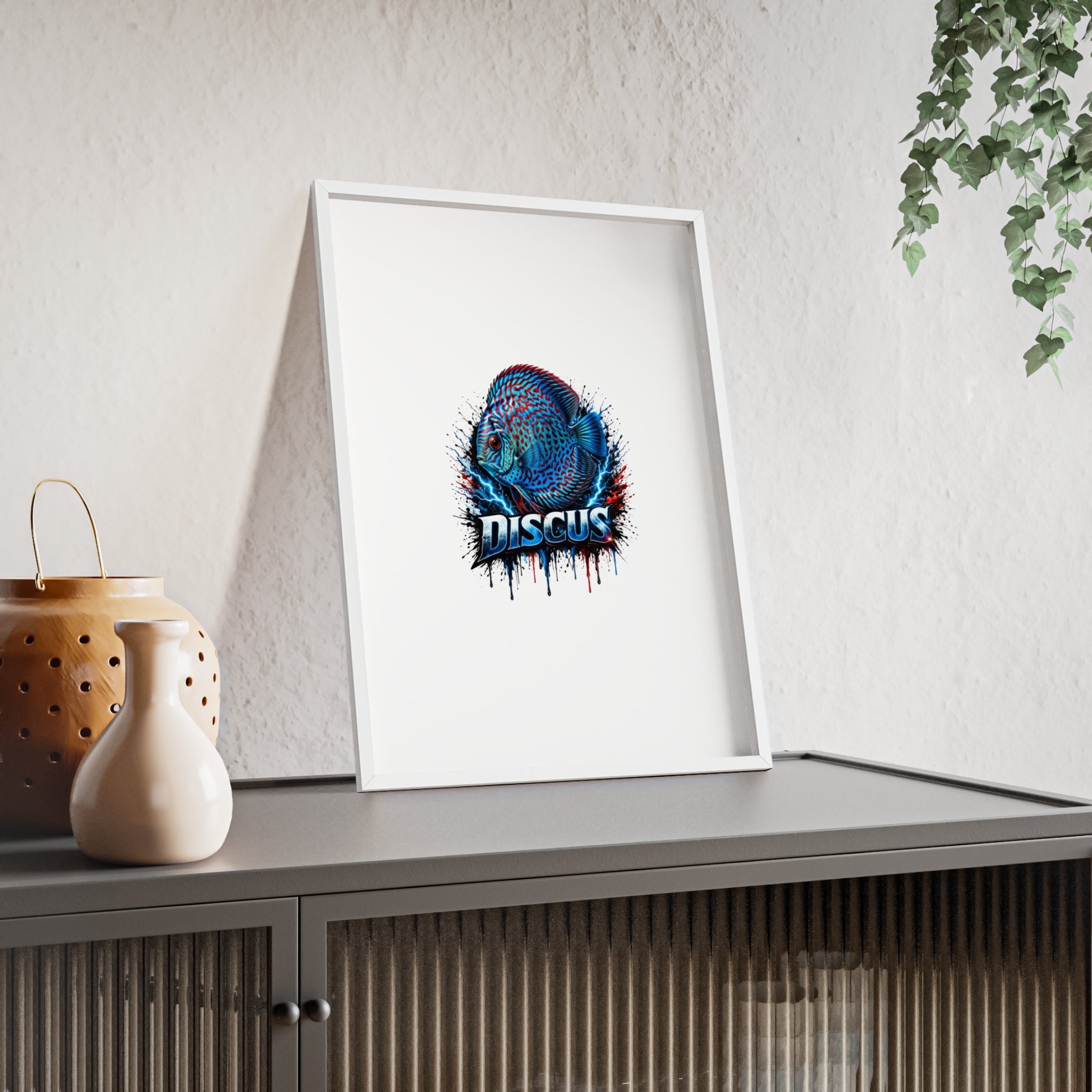 Discus Fish Poster with Wooden Frame — Colorful Aquarium Art Print