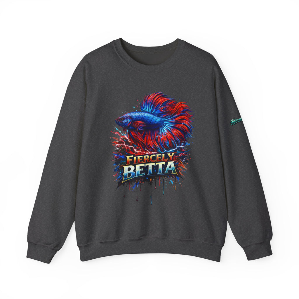Betta Fish Crewneck Sweatshirt — "Fiercely Betta" Colorful Aquarium Graphic
