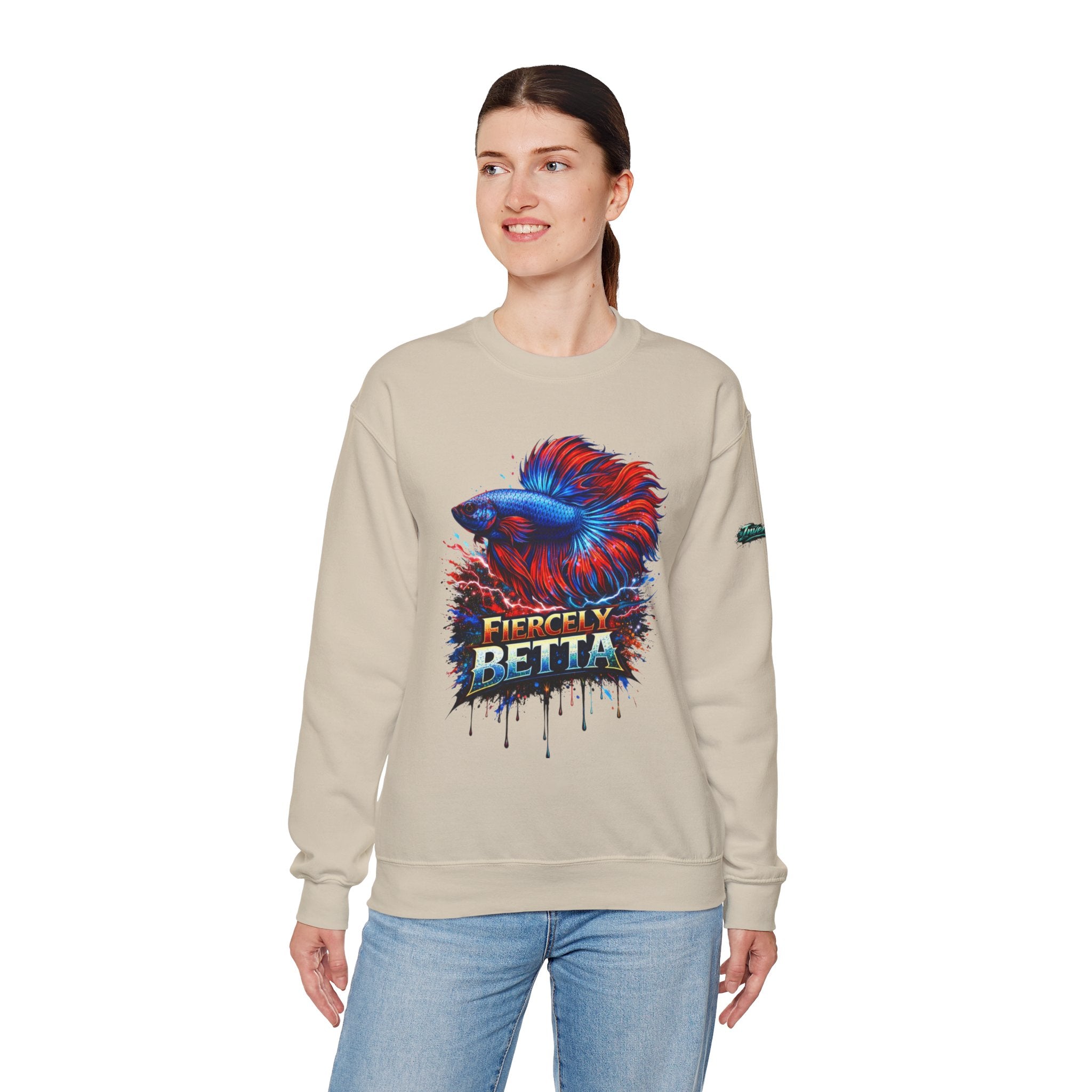 Betta Fish Crewneck Sweatshirt — "Fiercely Betta" Colorful Aquarium Graphic