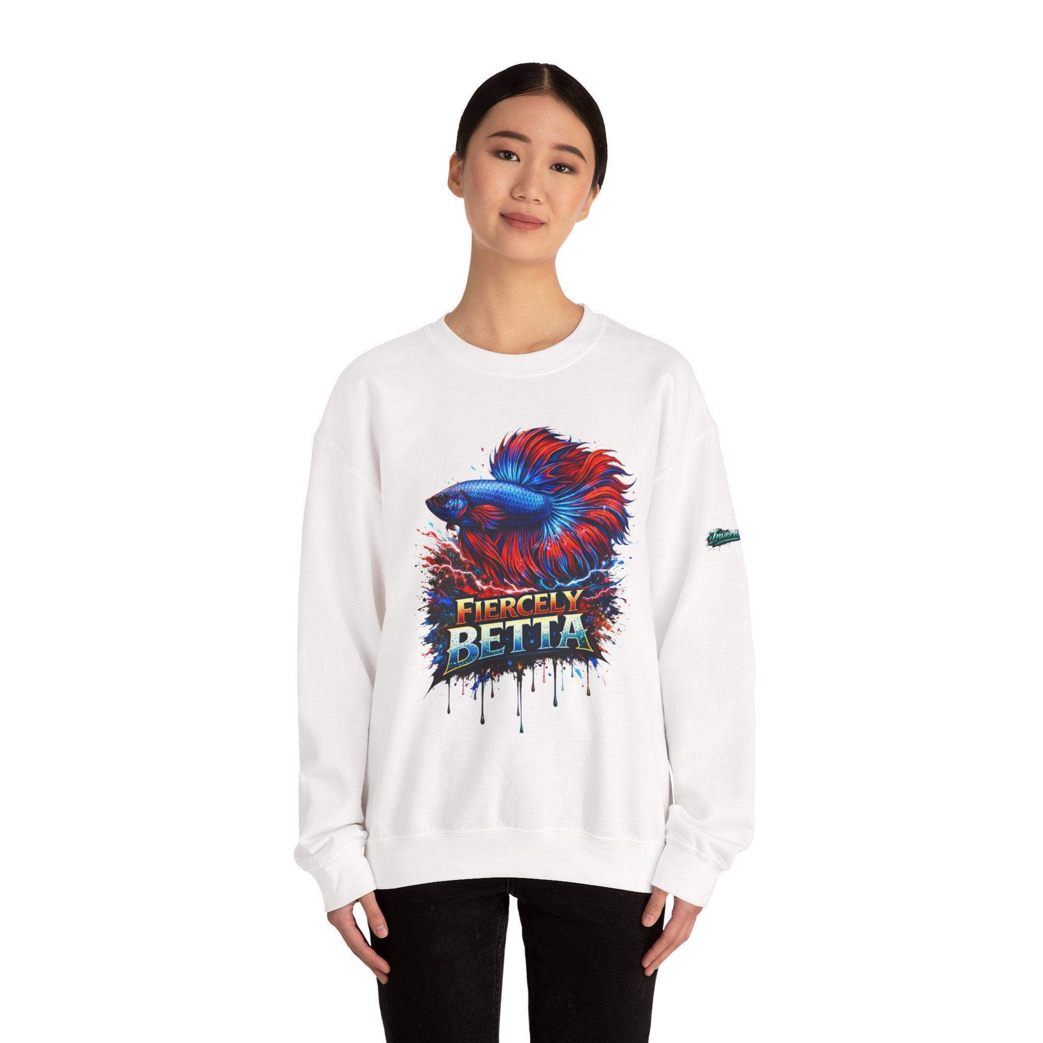 Betta Fish Crewneck Sweatshirt — "Fiercely Betta" Colorful Aquarium Graphic
