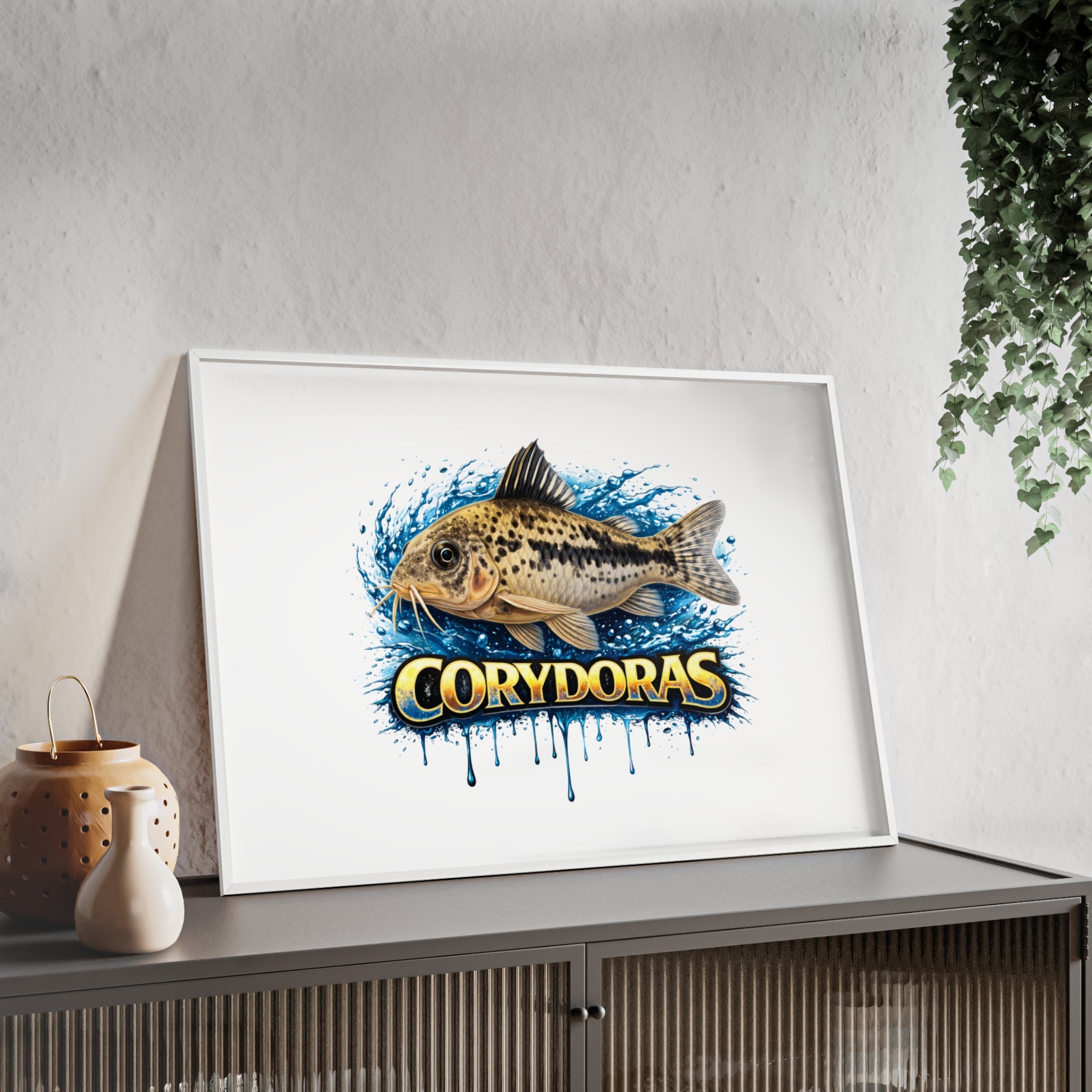 Peppered Corydoras Fish Poster with Wooden Frame — Aquarium Wall Art