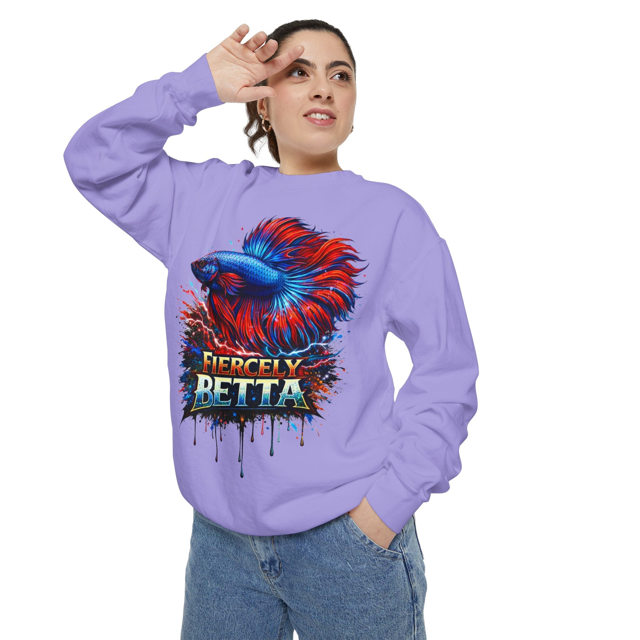 Betta Fish Sweatshirt — "Fiercely Betta" Colorful Aquarium Crewneck