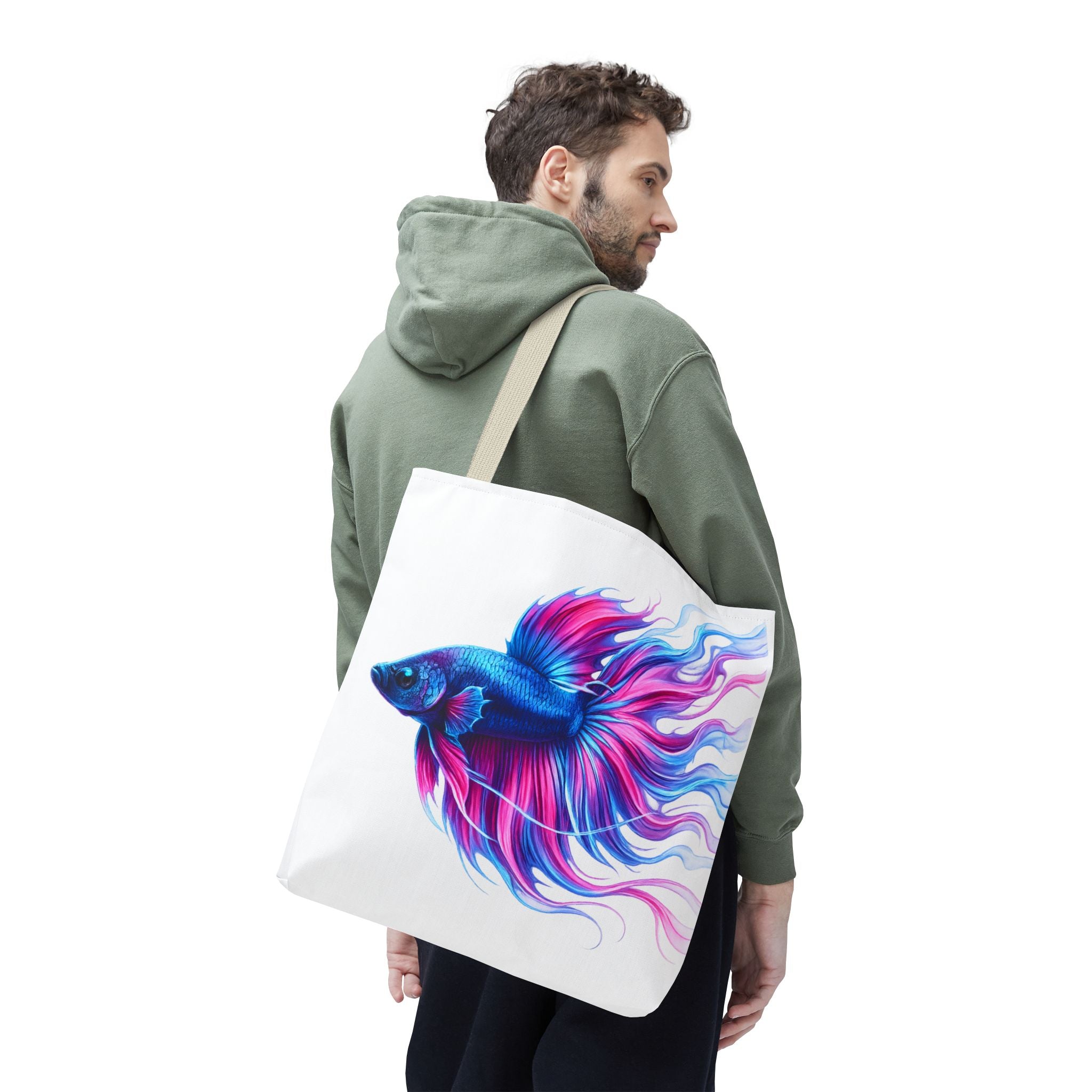 Colorful Betta Fish Tote Bag — Vibrant Blue & Pink Aquatic Art Beach Tote