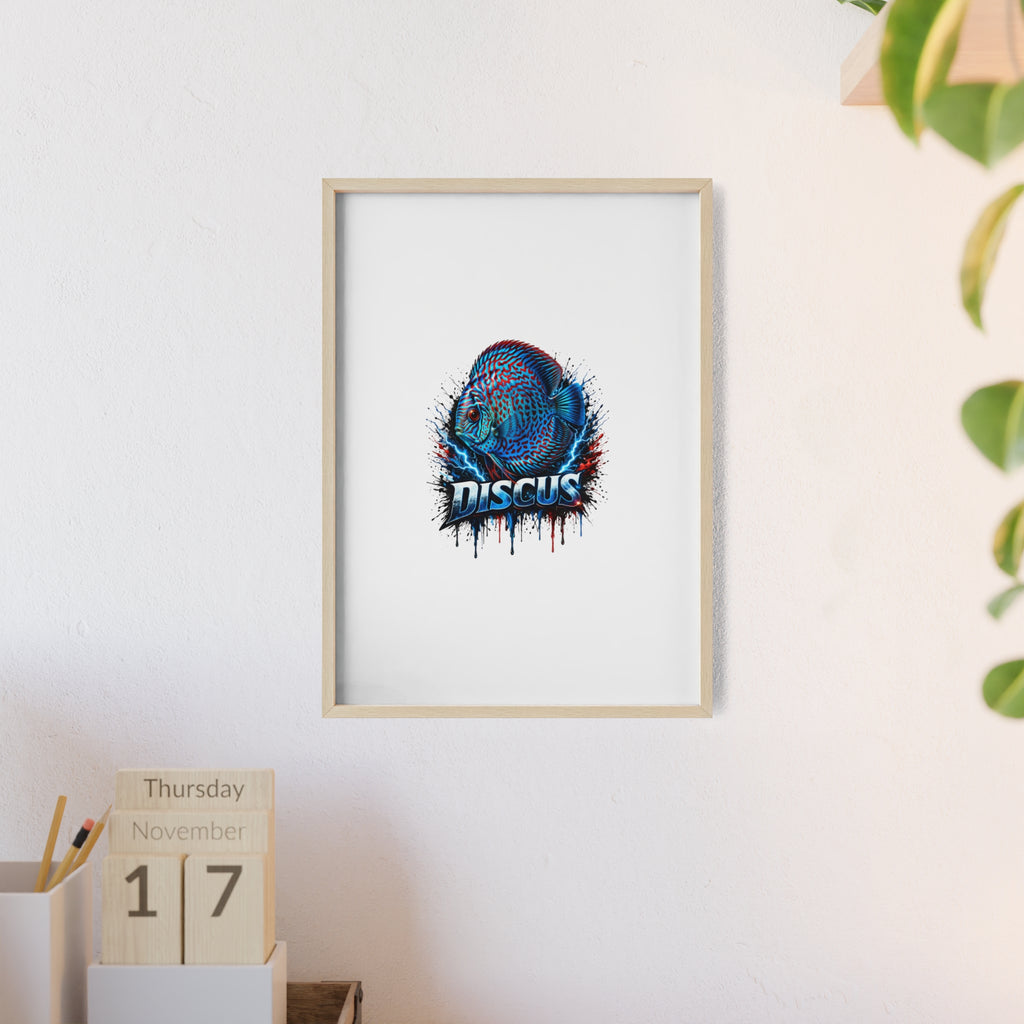 Discus Fish Poster with Wooden Frame — Colorful Aquarium Art Print
