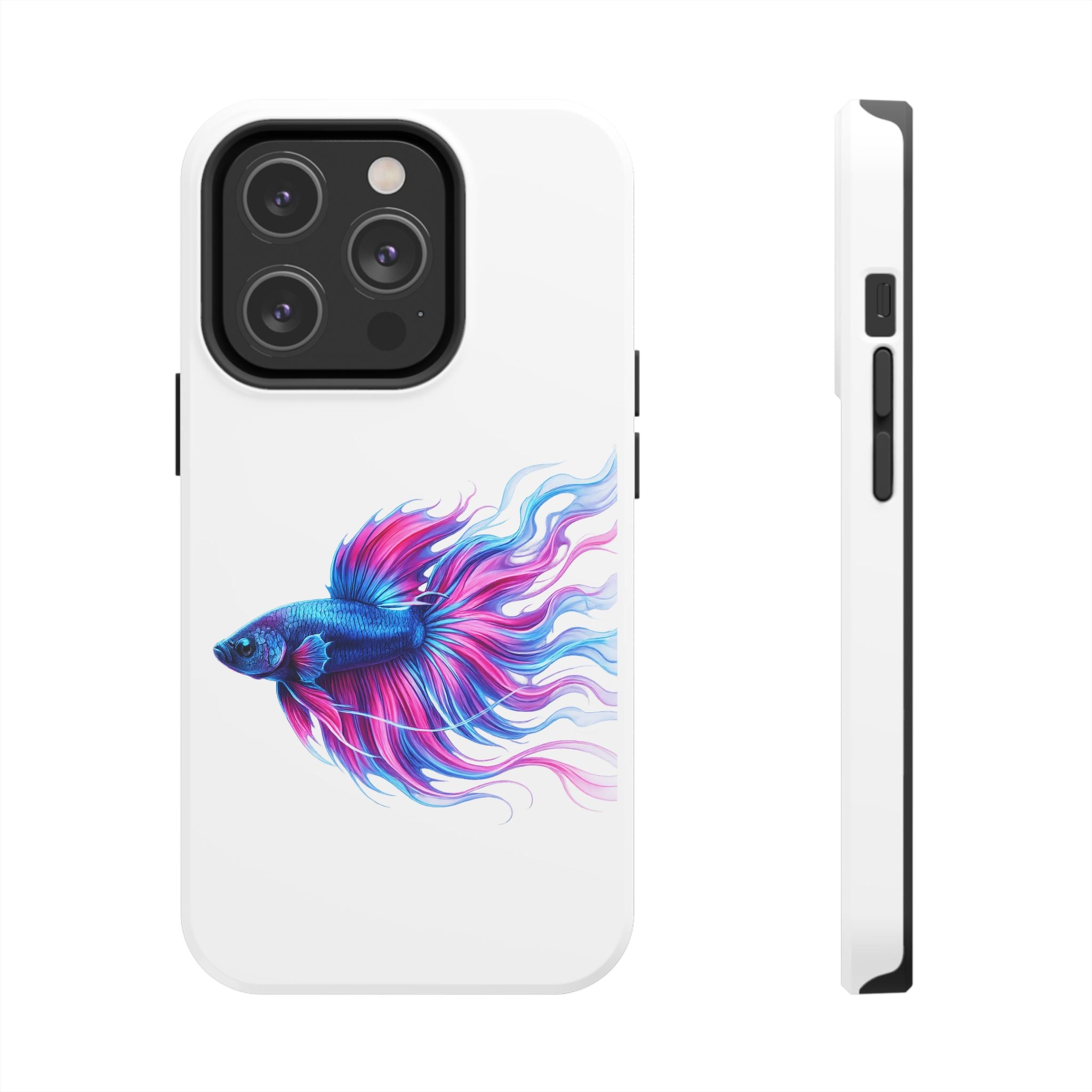 Betta Fish Tough Phone Case — Colorful Blue & Pink Aquarium Art